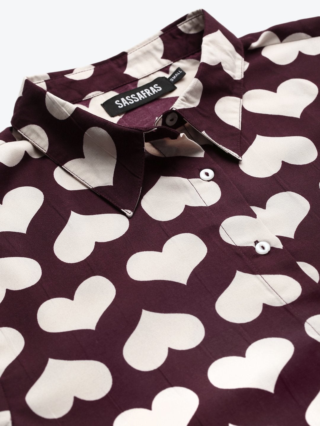 Women's Maroon Heart Print Shirt - SASSAFRAS