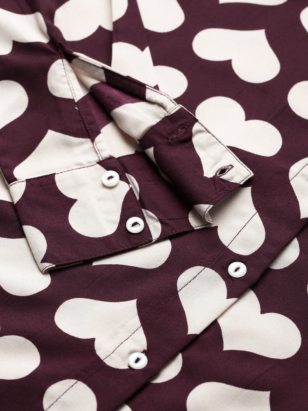 Women's Maroon Heart Print Shirt - SASSAFRAS