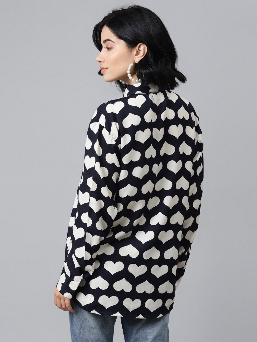 Women's Navy Heart Print Shirt - SASSAFRAS