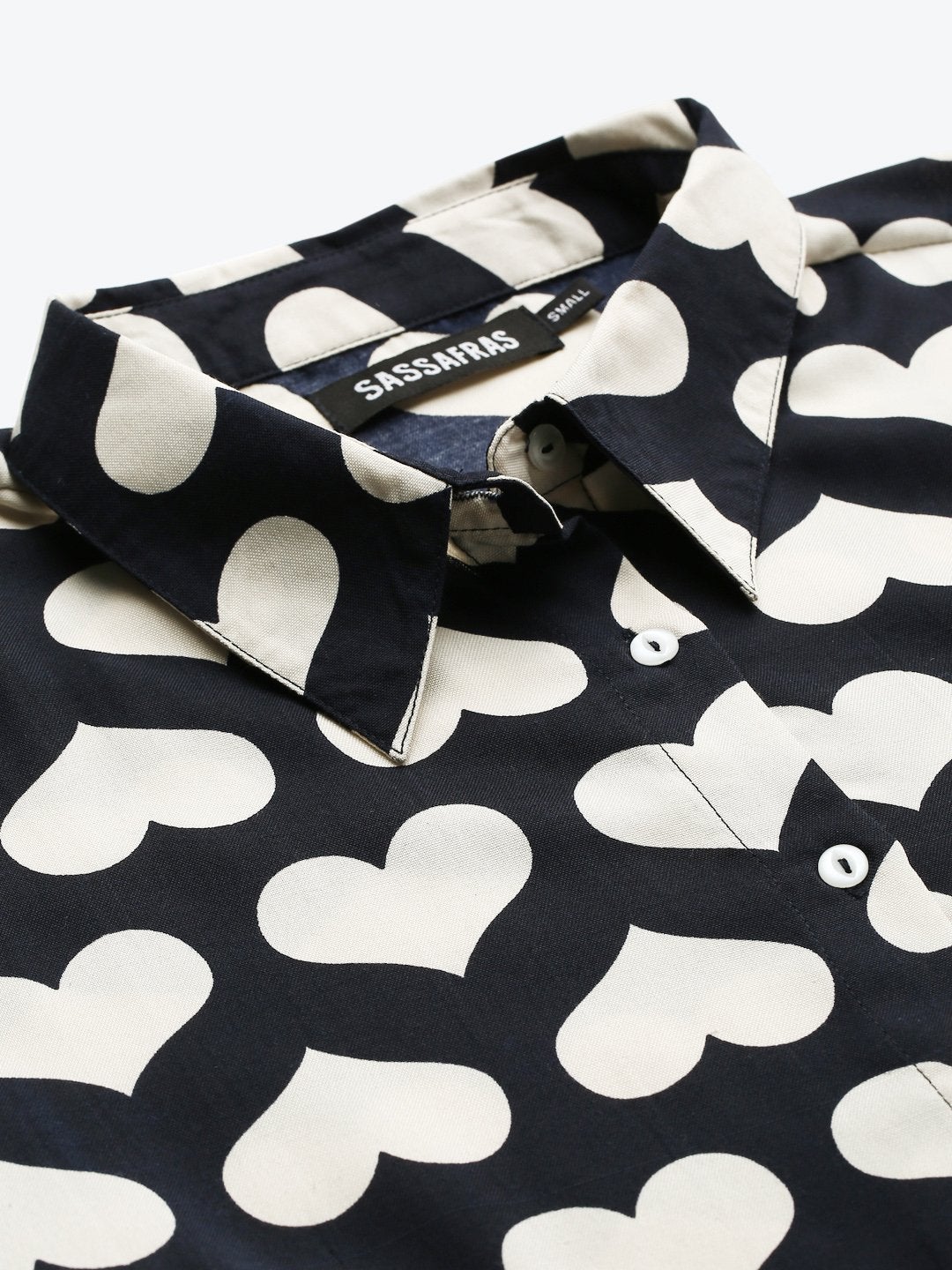 Women's Navy Heart Print Shirt - SASSAFRAS