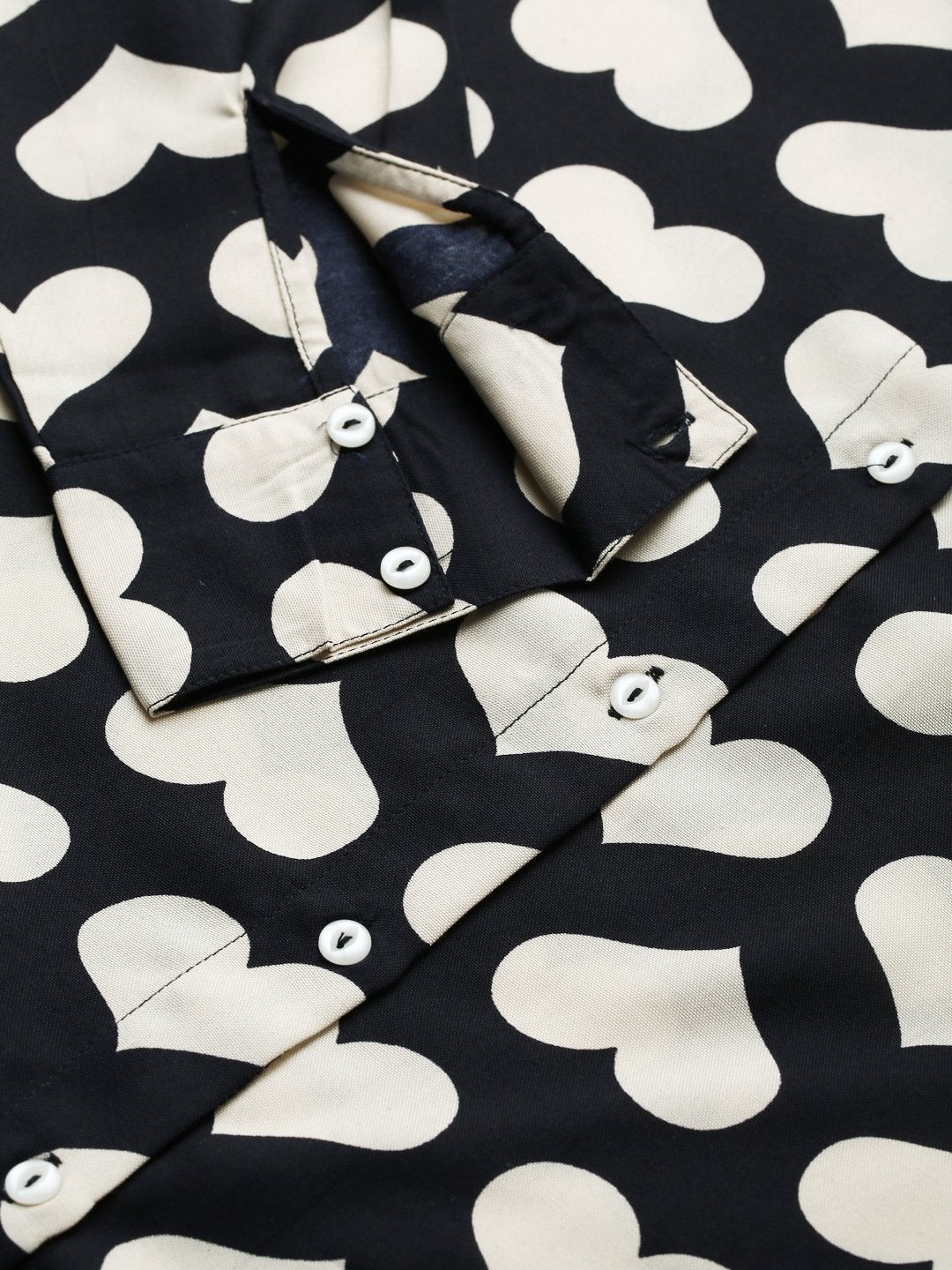 Women's Navy Heart Print Shirt - SASSAFRAS