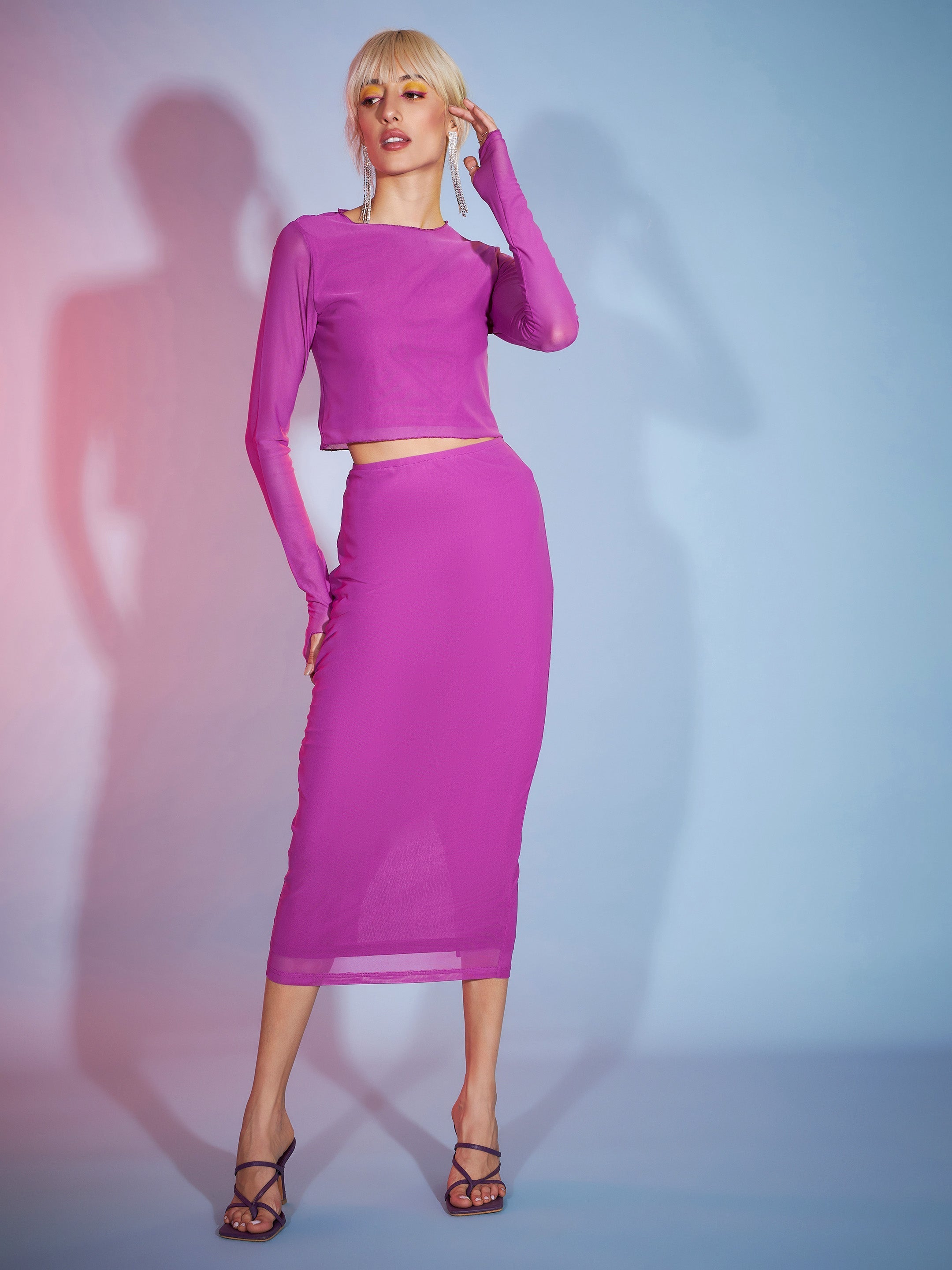Women's Purple Tulle Bodycon Maxi Skirt - SASSAFRAS