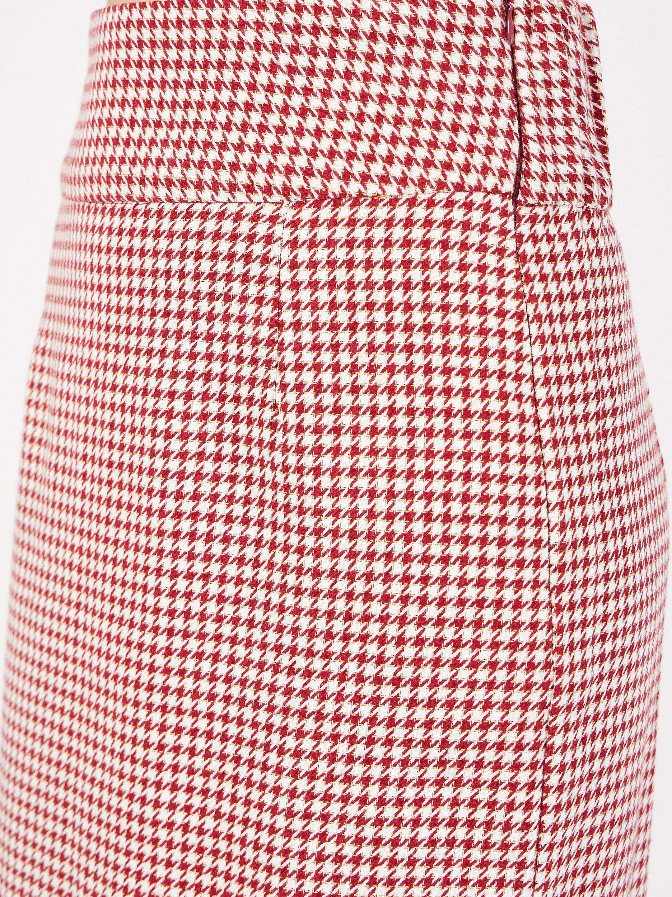 Women's Red Houndstooth Jacquard Tweed Pencil Skirt - Lyush
