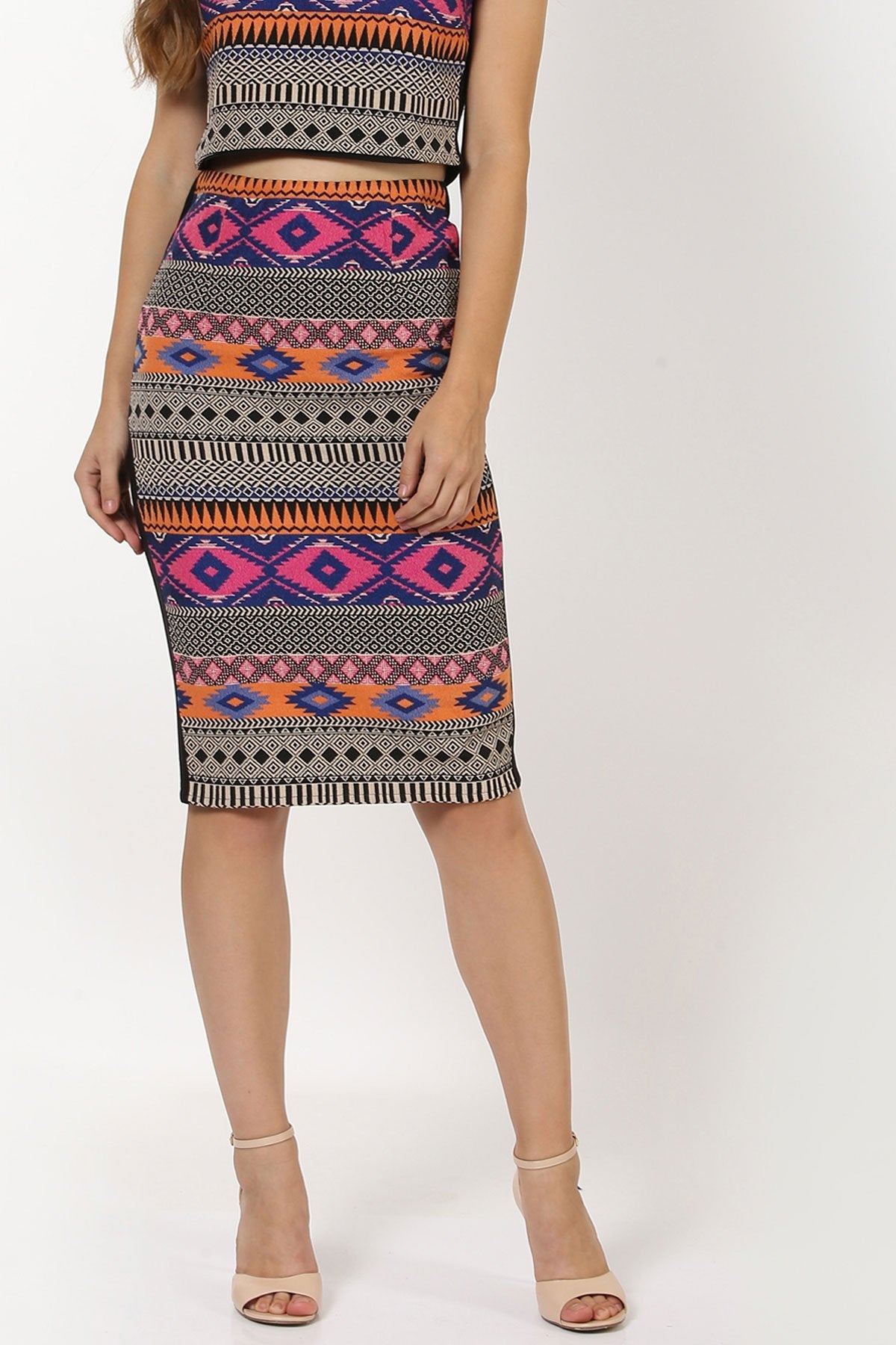 Women's Multicolored Jacquard Pencil Skirt - SASSAFRAS