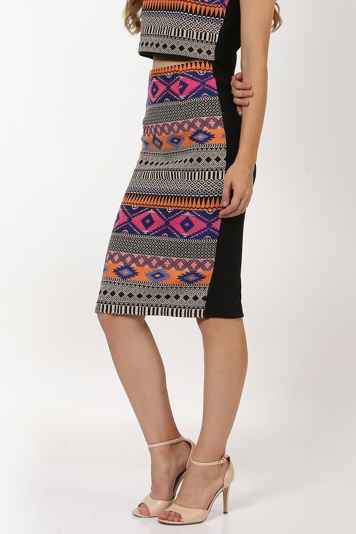 Women's Multicolored Jacquard Pencil Skirt - SASSAFRAS