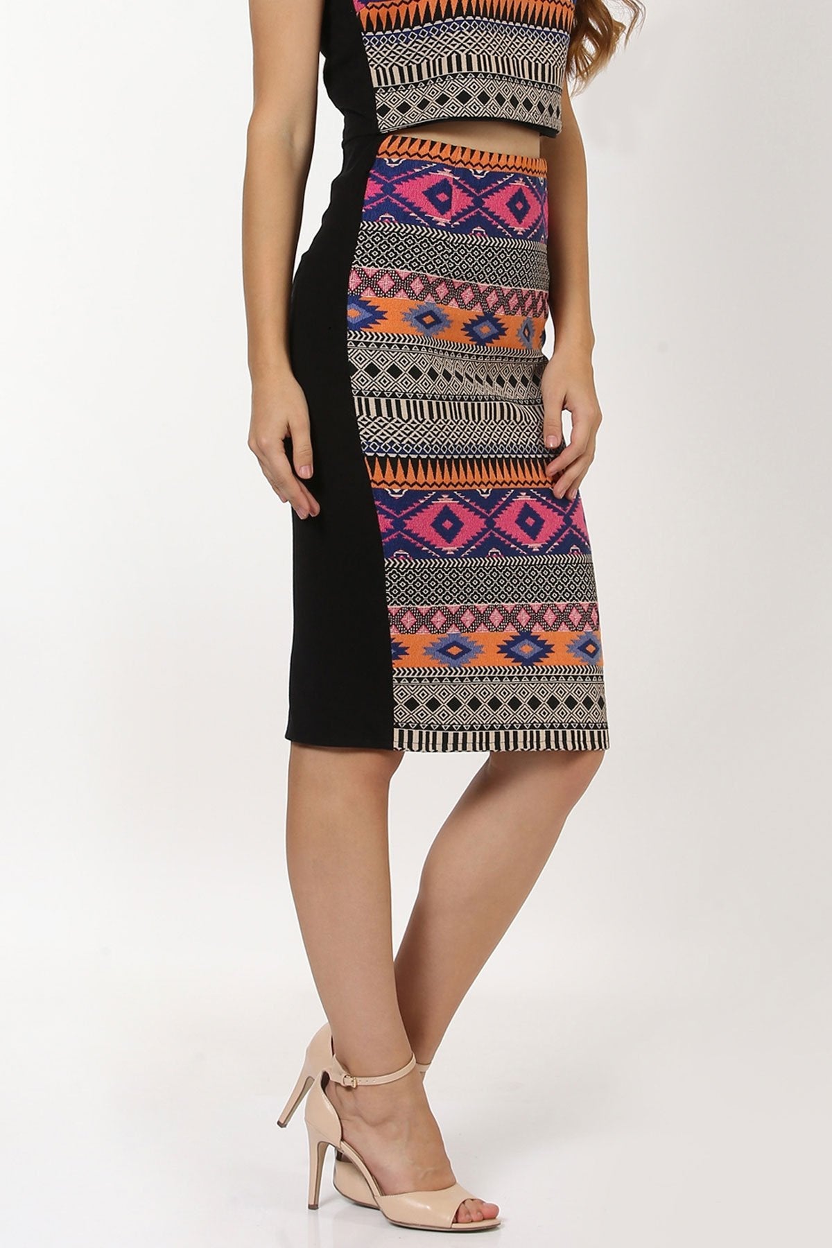 Women's Multicolored Jacquard Pencil Skirt - SASSAFRAS