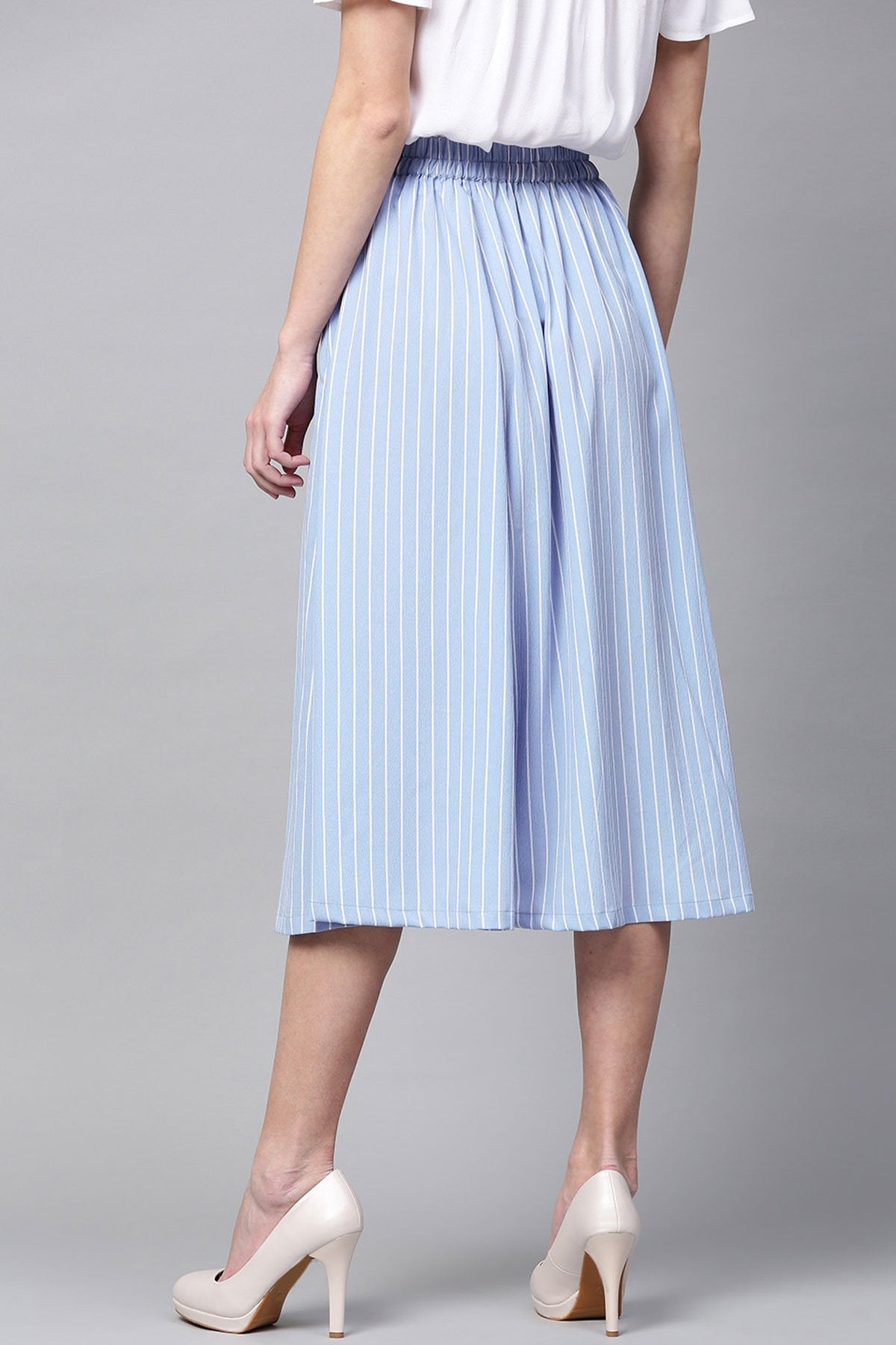 Women's Blue Stripes Flared Skirt - SASSAFRAS