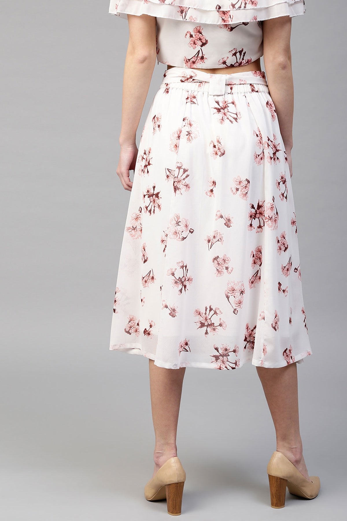 Women's Ivory Floral Flared Skirt - SASSAFRAS