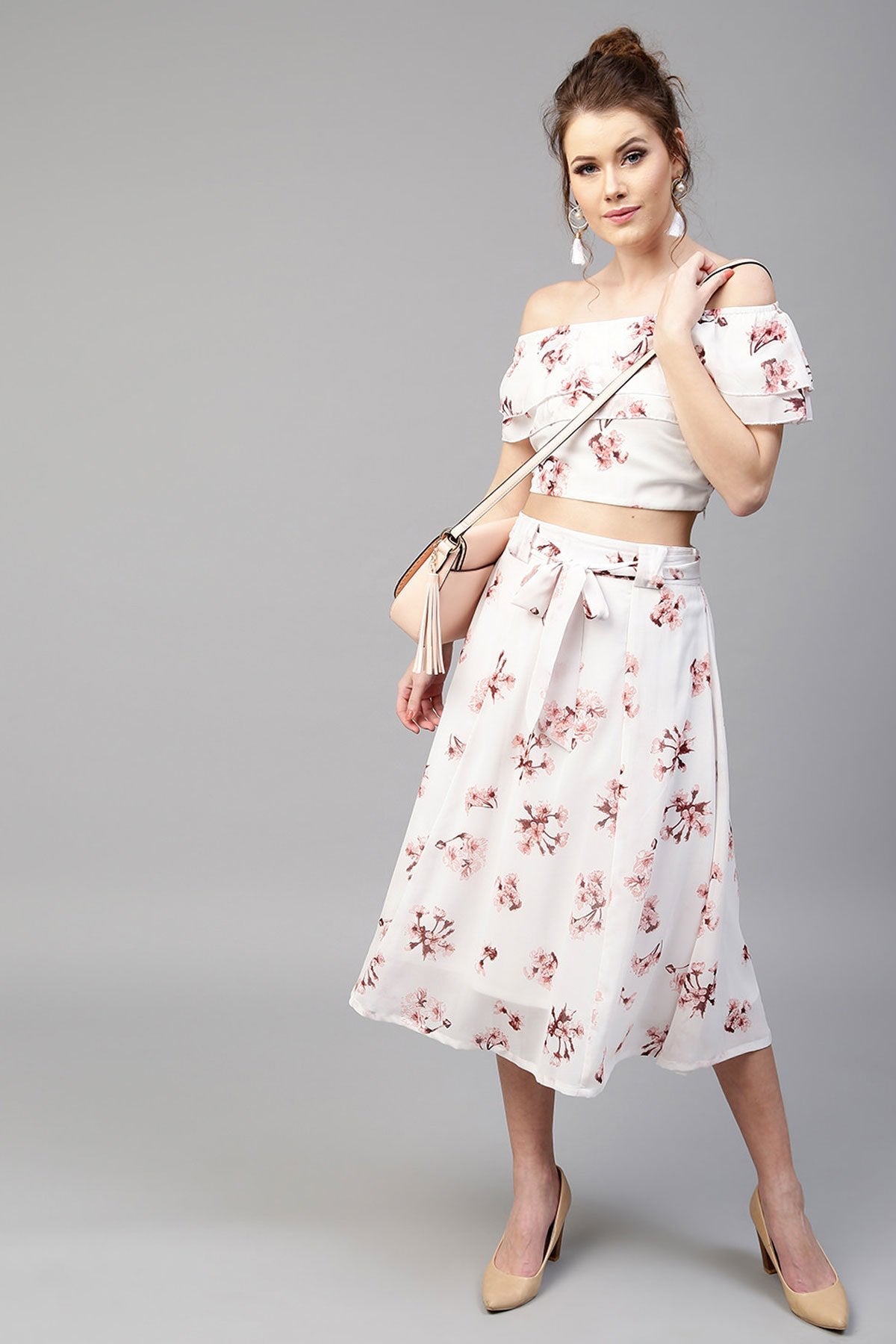 Women's Ivory Floral Flared Skirt - SASSAFRAS