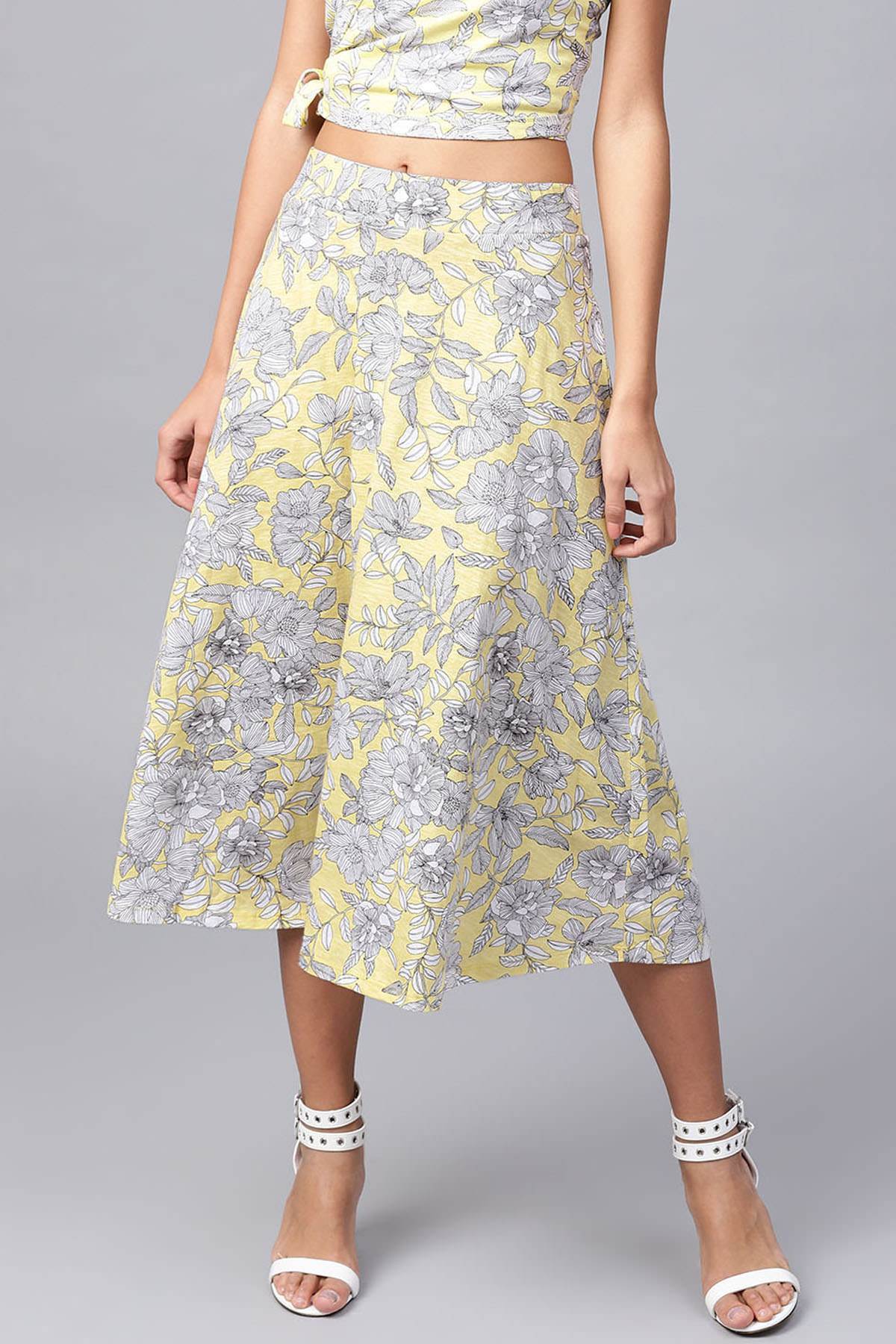 Women's Lemon Tropical Flared Skirt - SASSAFRAS