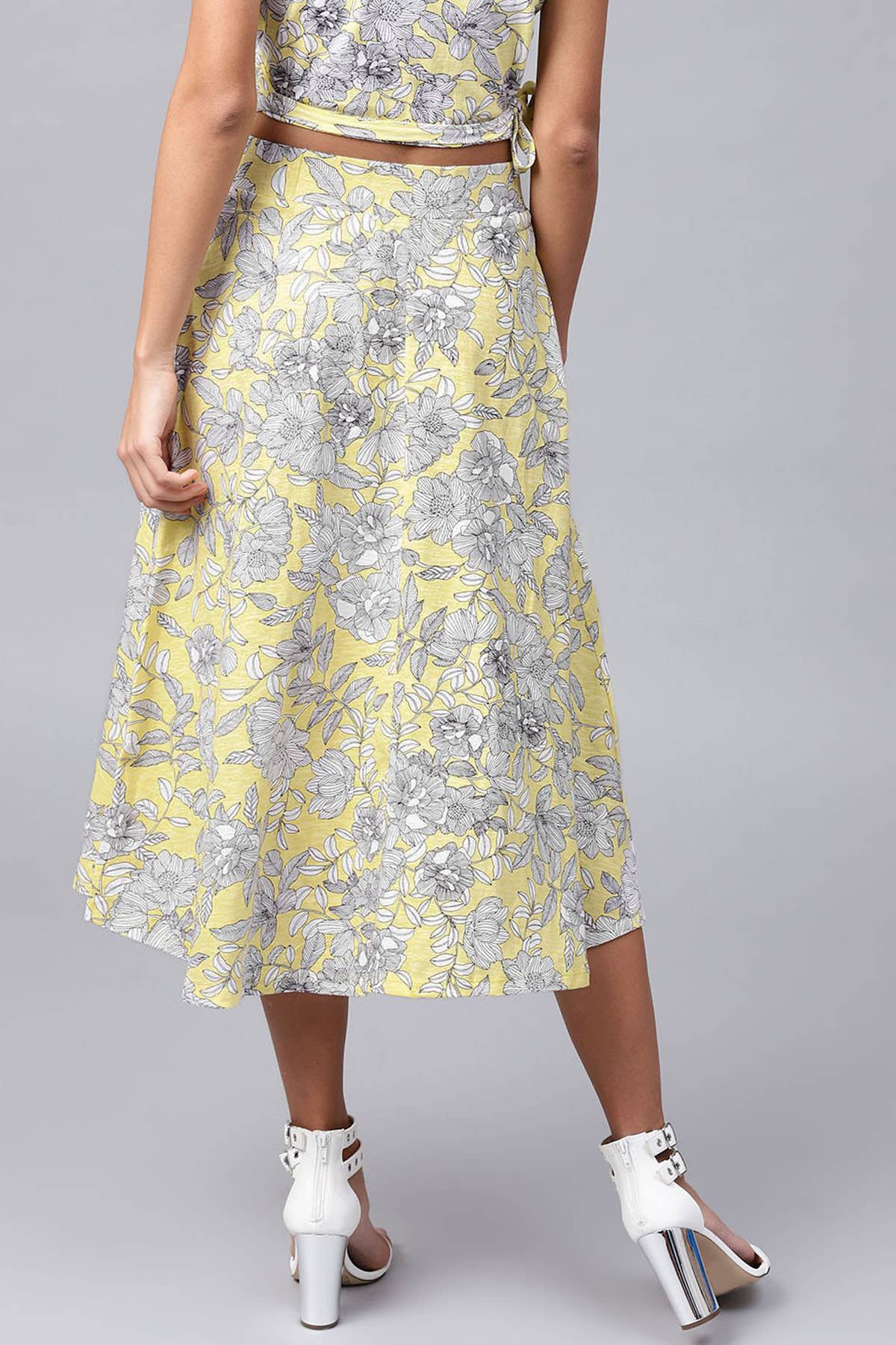 Women's Lemon Tropical Flared Skirt - SASSAFRAS