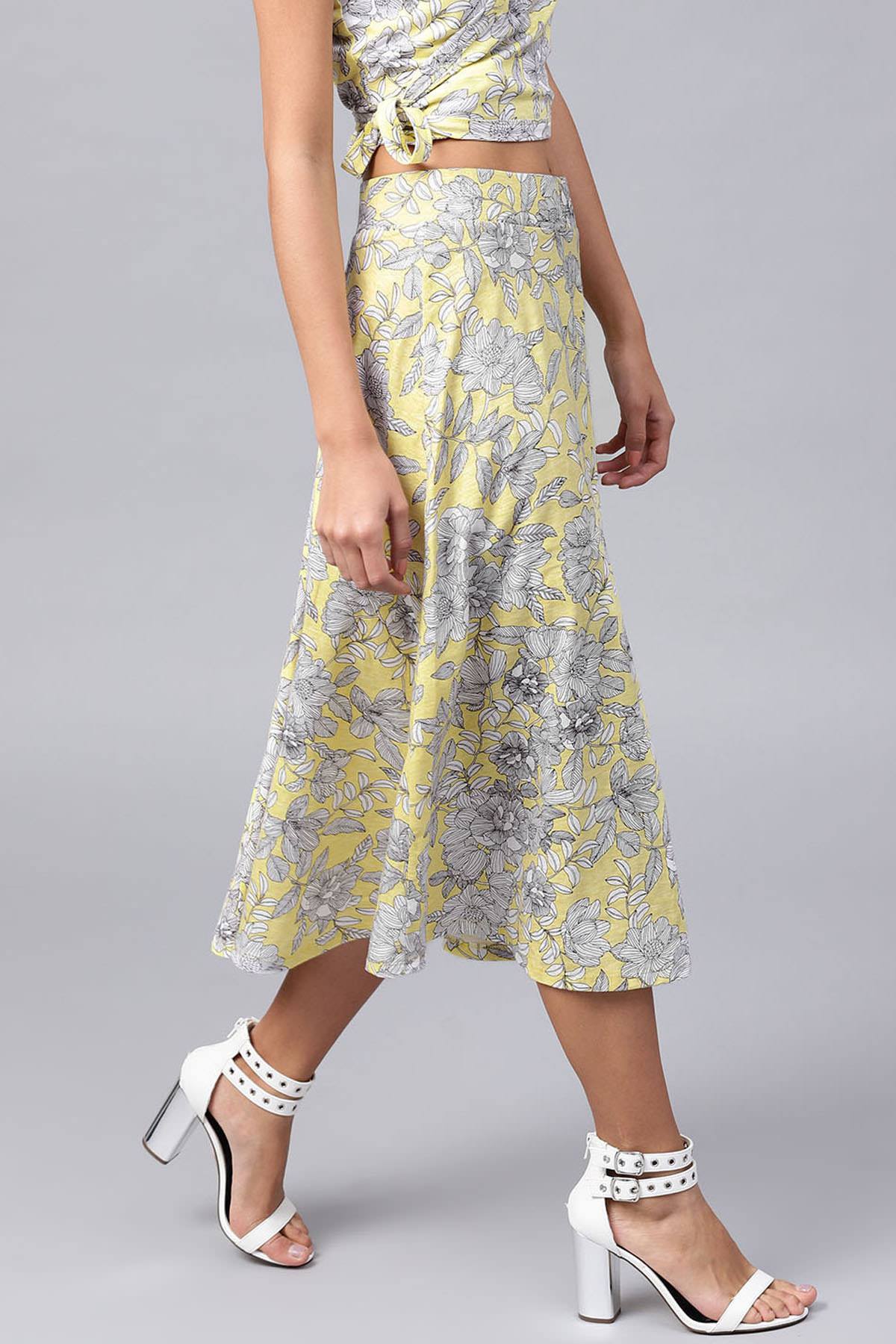 Women's Lemon Tropical Flared Skirt - SASSAFRAS