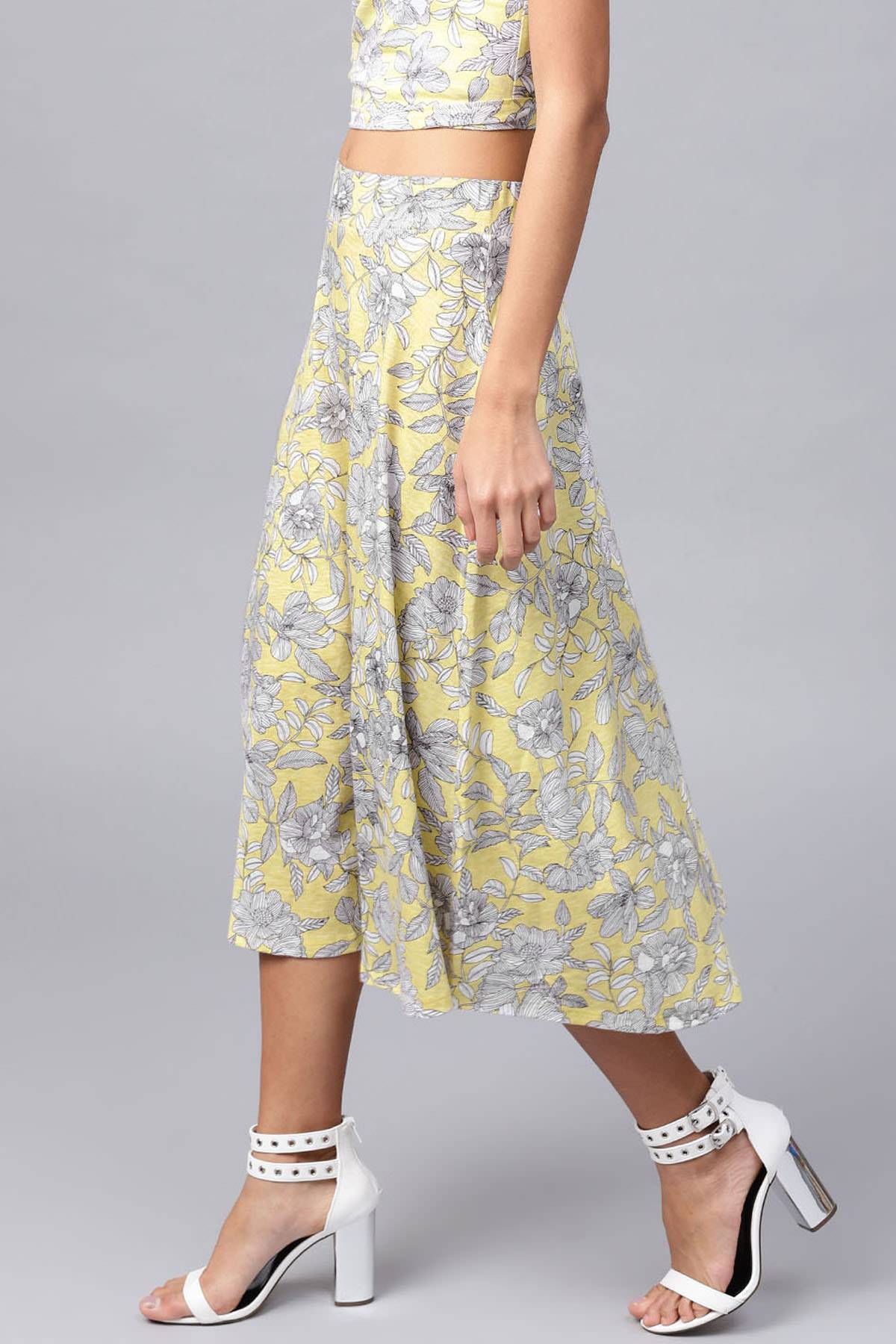 Women's Lemon Tropical Flared Skirt - SASSAFRAS