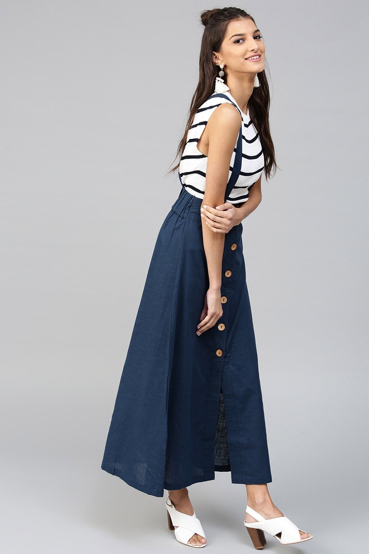 Women's Navy Dungaree Maxi Skirt - SASSAFRAS