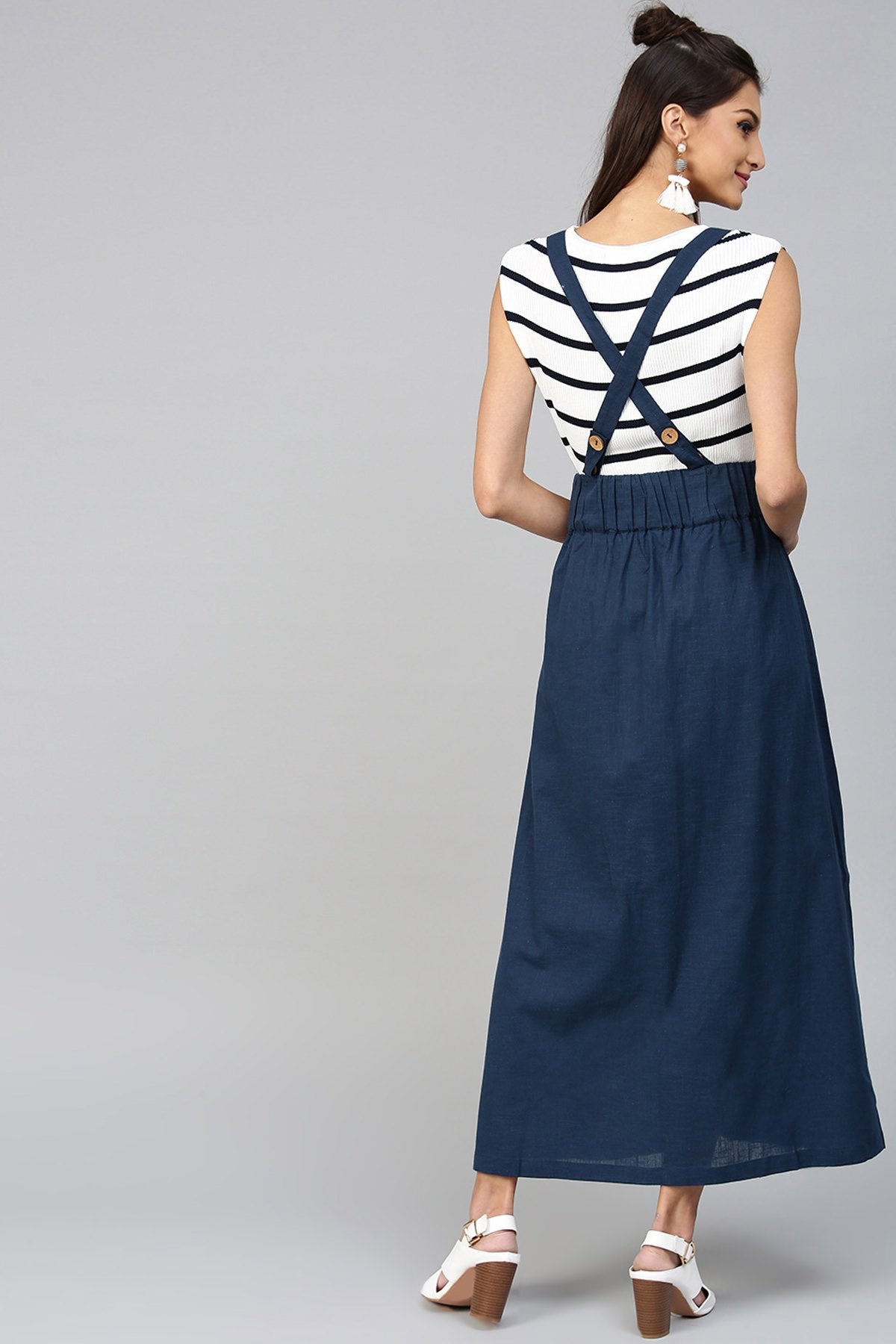 Women's Navy Dungaree Maxi Skirt - SASSAFRAS