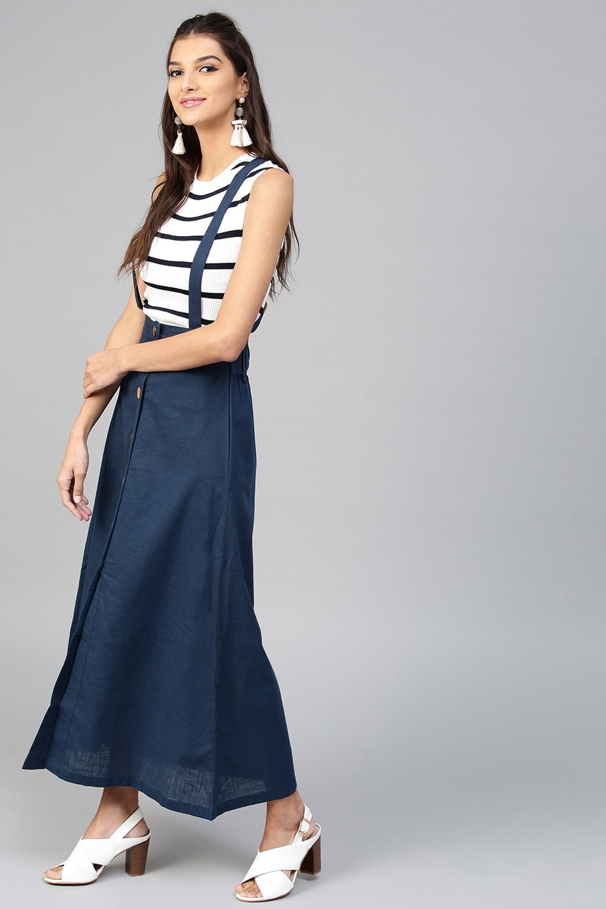 Women's Navy Dungaree Maxi Skirt - SASSAFRAS