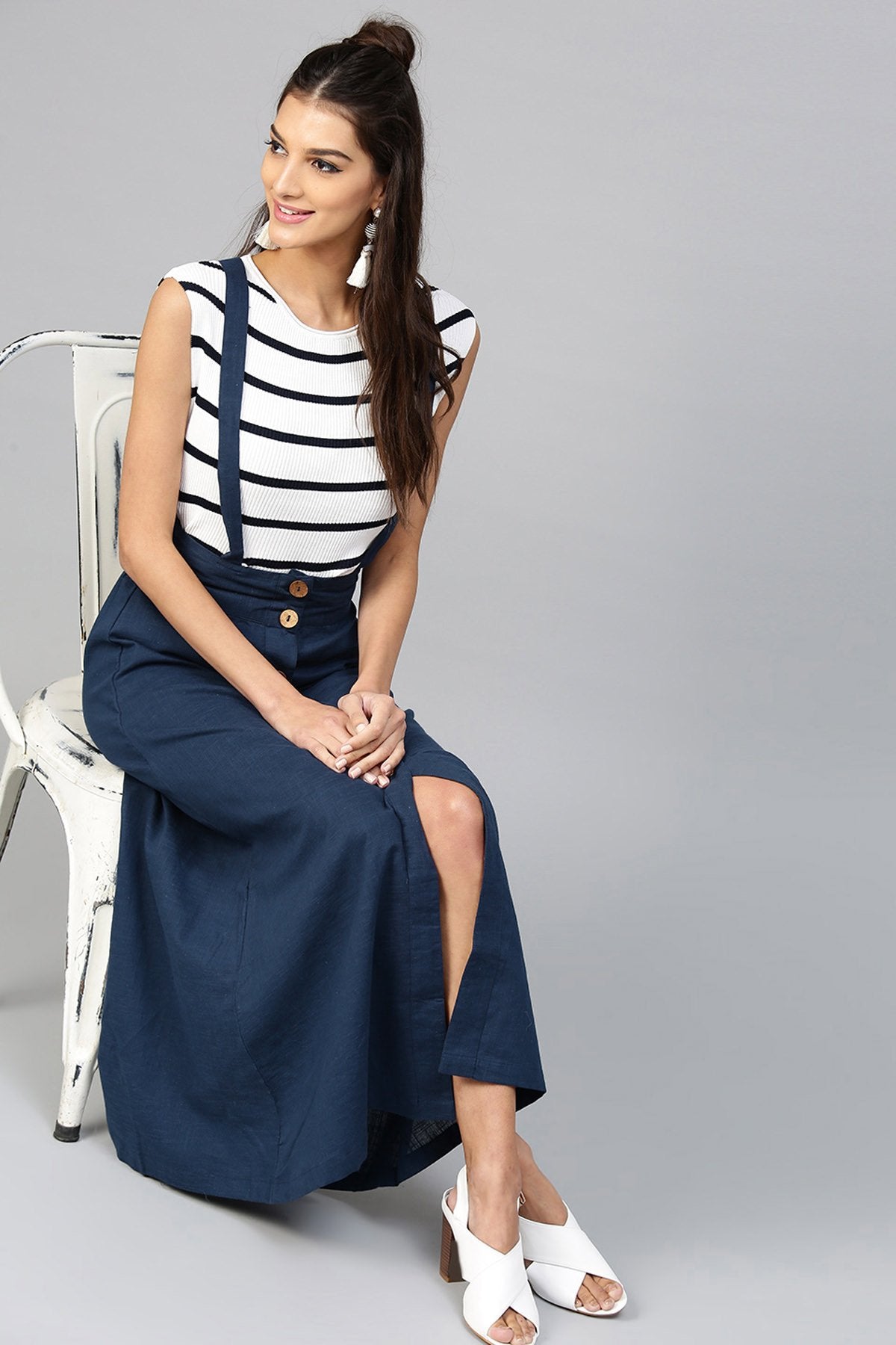 Women's Navy Dungaree Maxi Skirt - SASSAFRAS