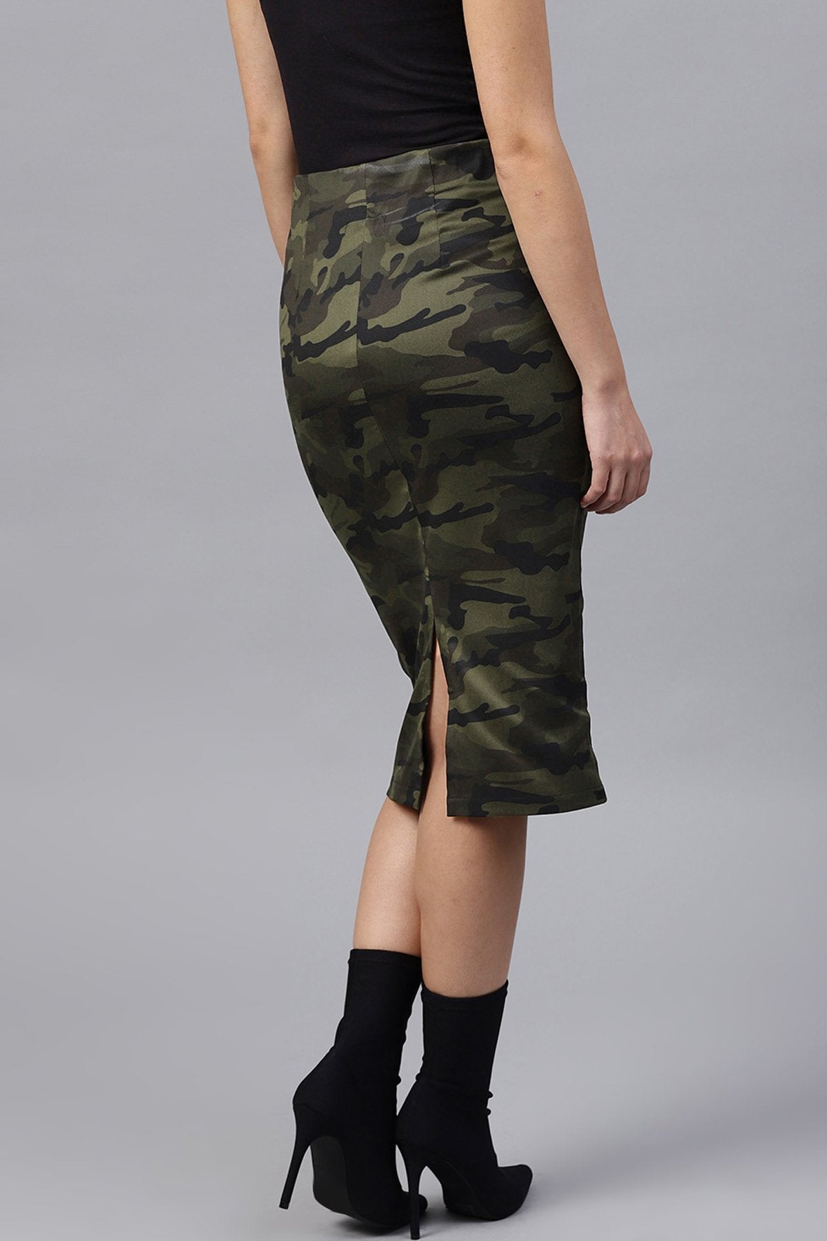 Women's Camouflage Back Slit Pencil Skirt - SASSAFRAS