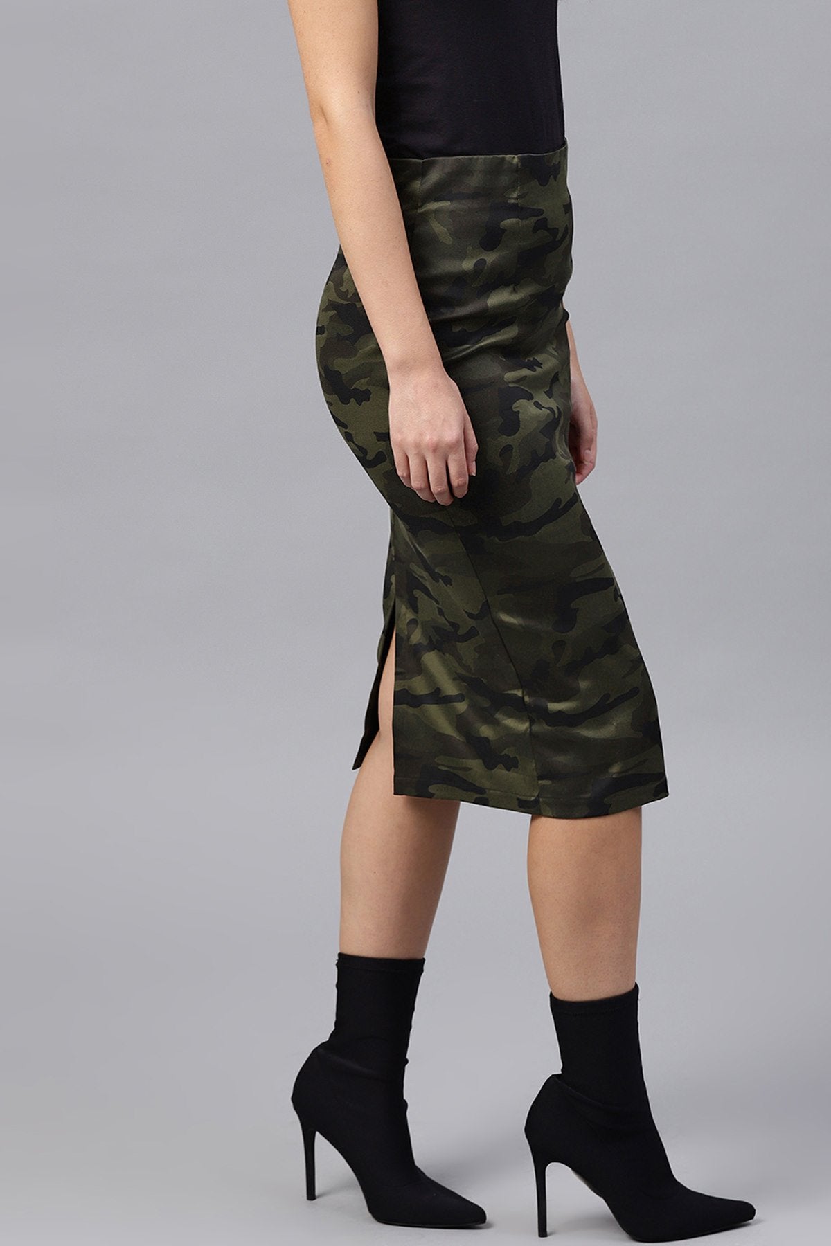 Women's Camouflage Back Slit Pencil Skirt - SASSAFRAS