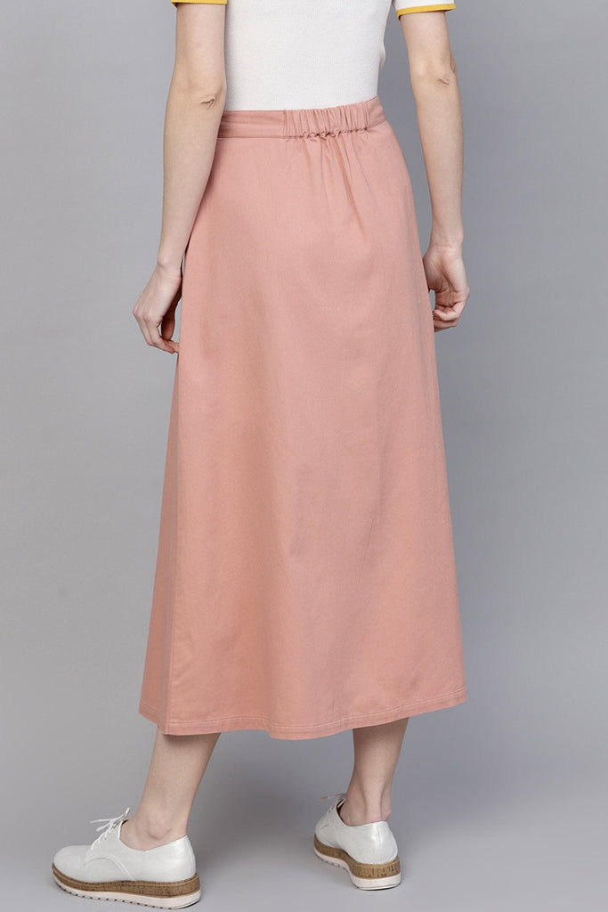 Women's Pink Denim Longline Buttoned Skirt