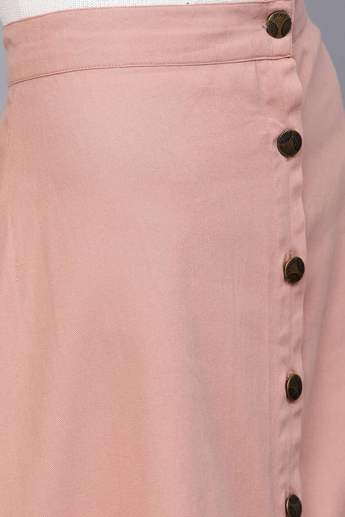 Women's Pink Denim Longline Buttoned Skirt