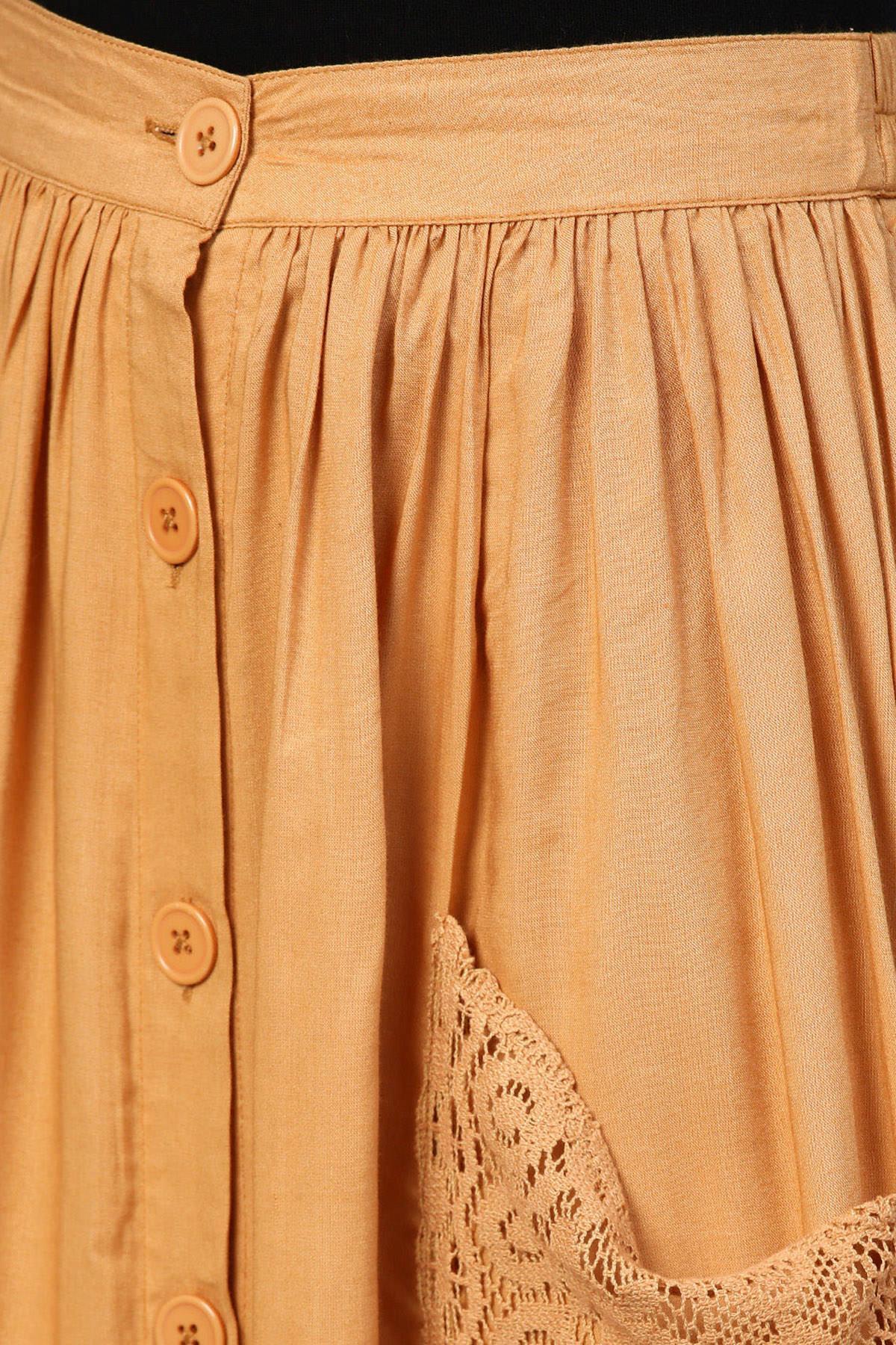 Women's Brown A-Line Lace Pockets Skirt - SASSAFRAS