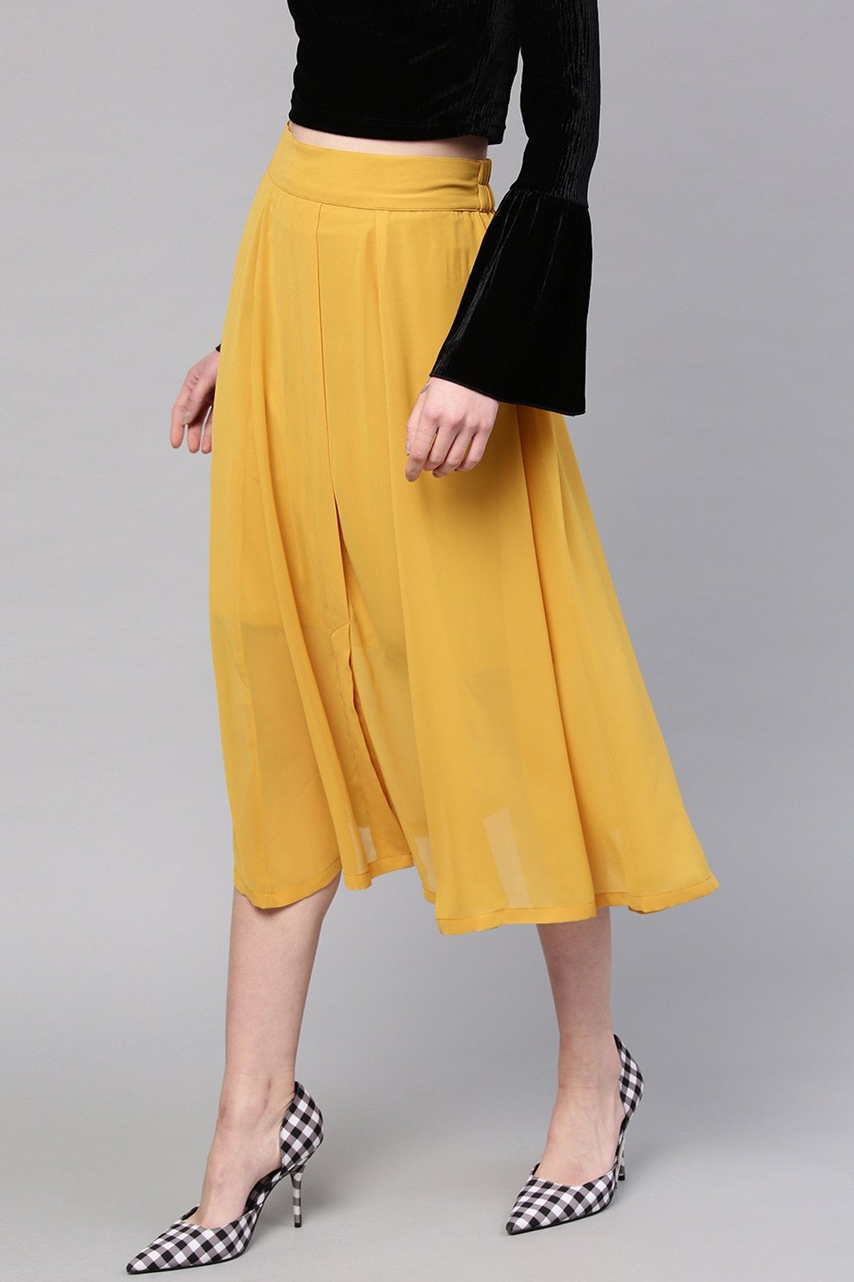 Women's Mustard A-Line Front Slit Skirt - SASSAFRAS