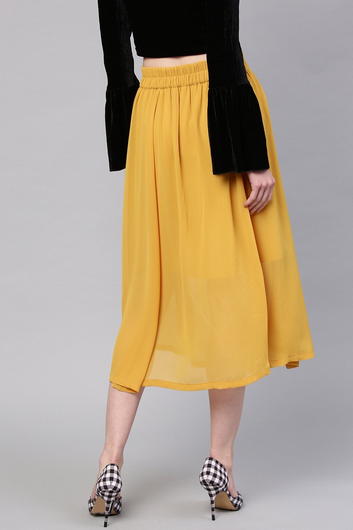 Women's Mustard A-Line Front Slit Skirt - SASSAFRAS