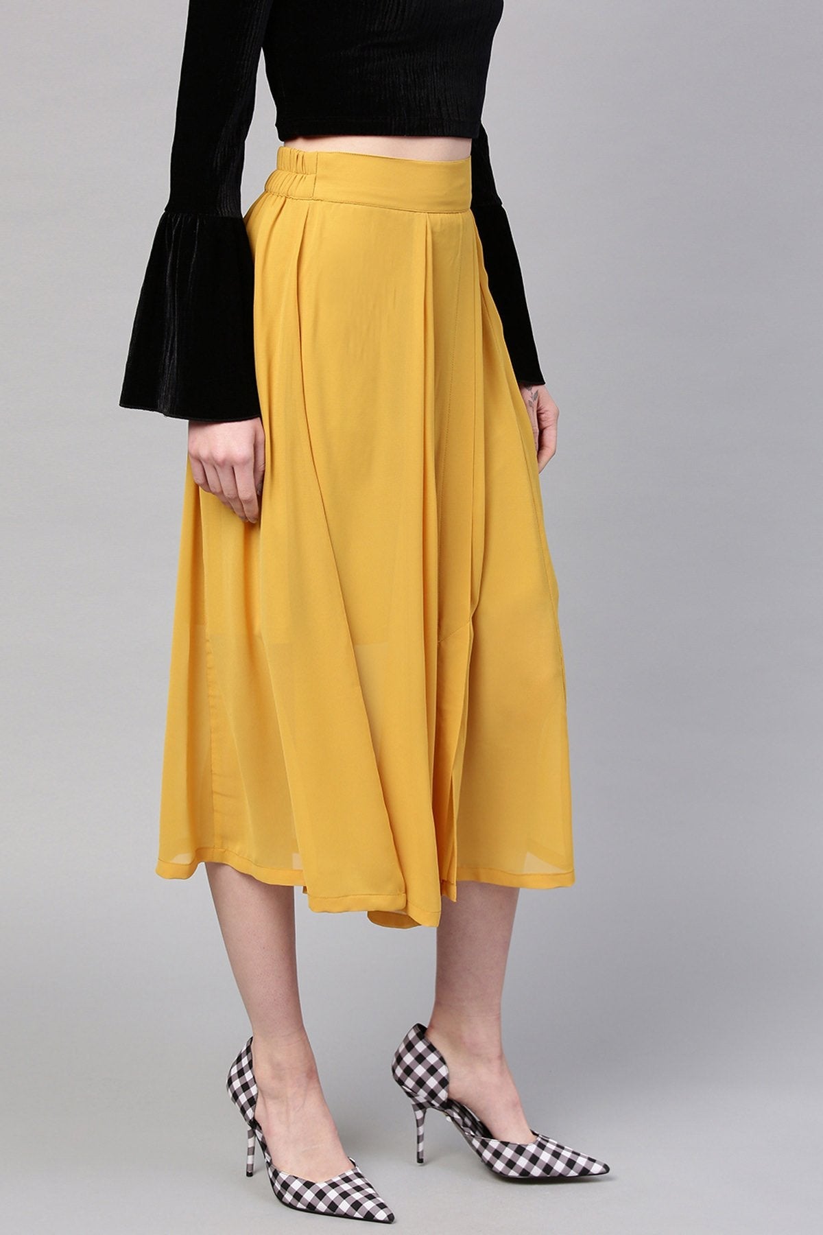 Women's Mustard A-Line Front Slit Skirt - SASSAFRAS