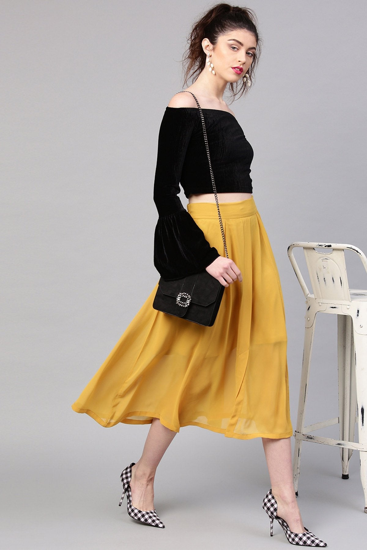 Women's Mustard A-Line Front Slit Skirt - SASSAFRAS