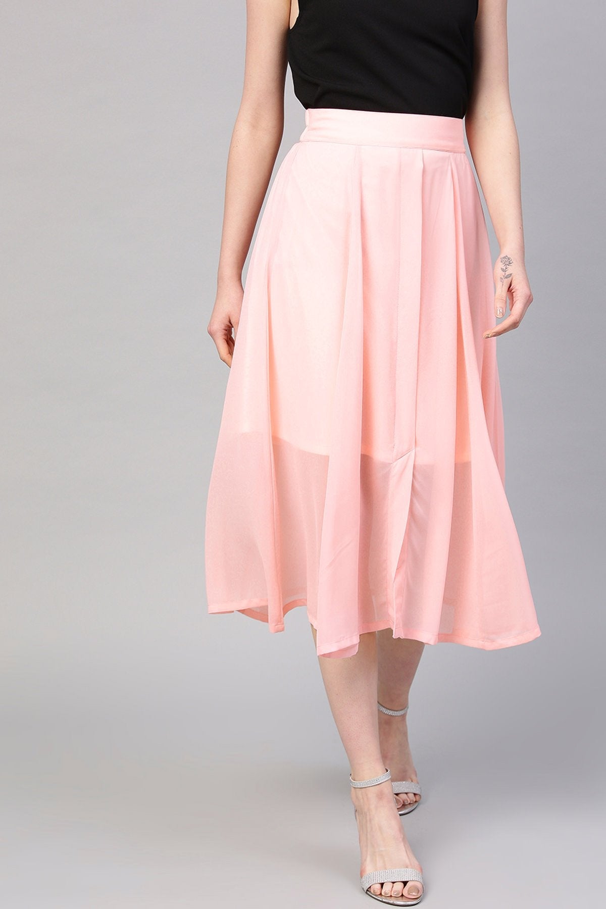 Women's Pink A-Line Front Slit Skirt - SASSAFRAS