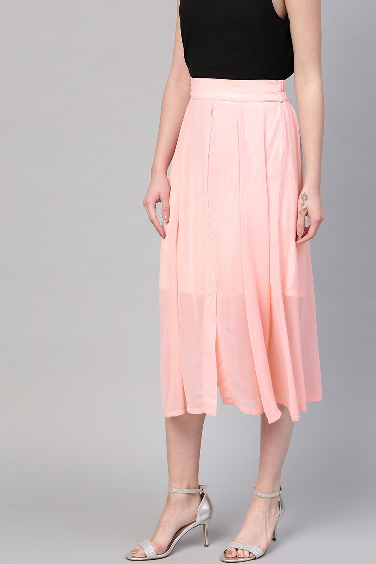 Women's Pink A-Line Front Slit Skirt - SASSAFRAS