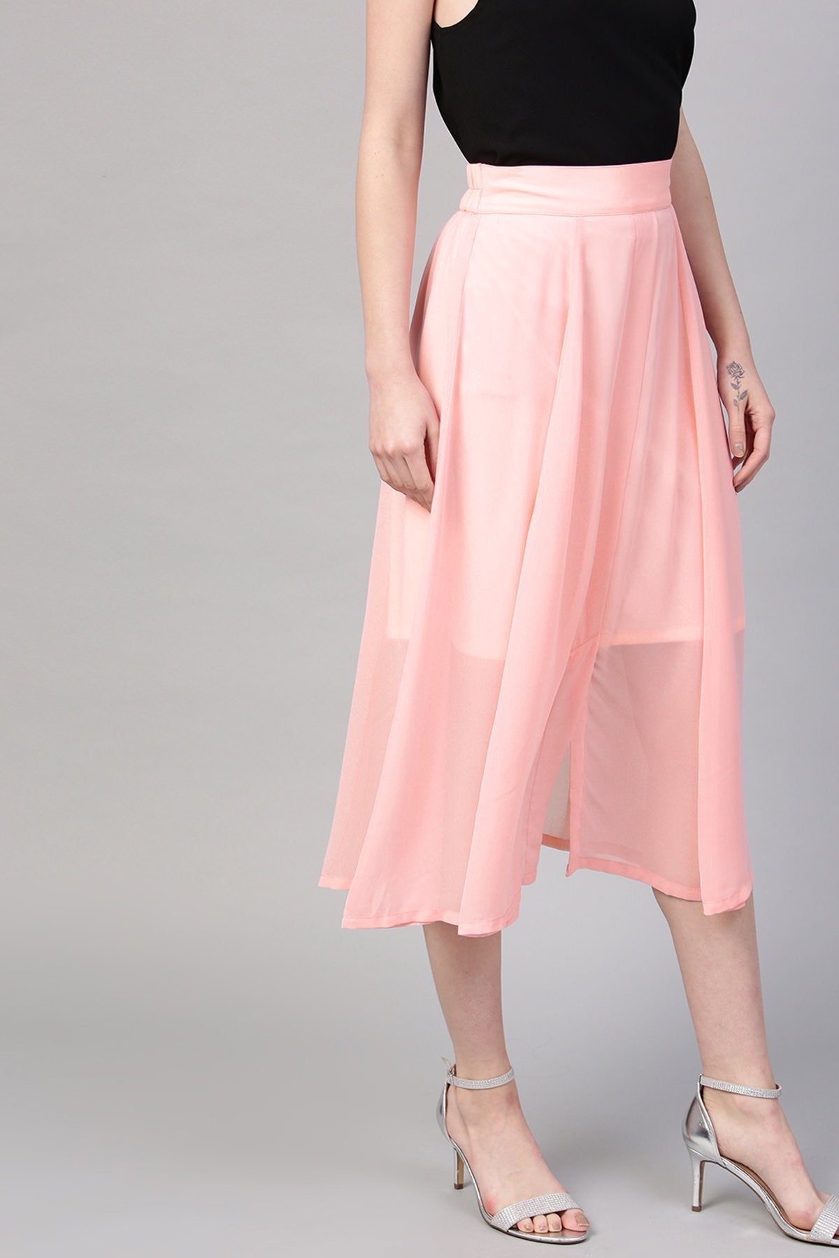 Women's Pink A-Line Front Slit Skirt - SASSAFRAS