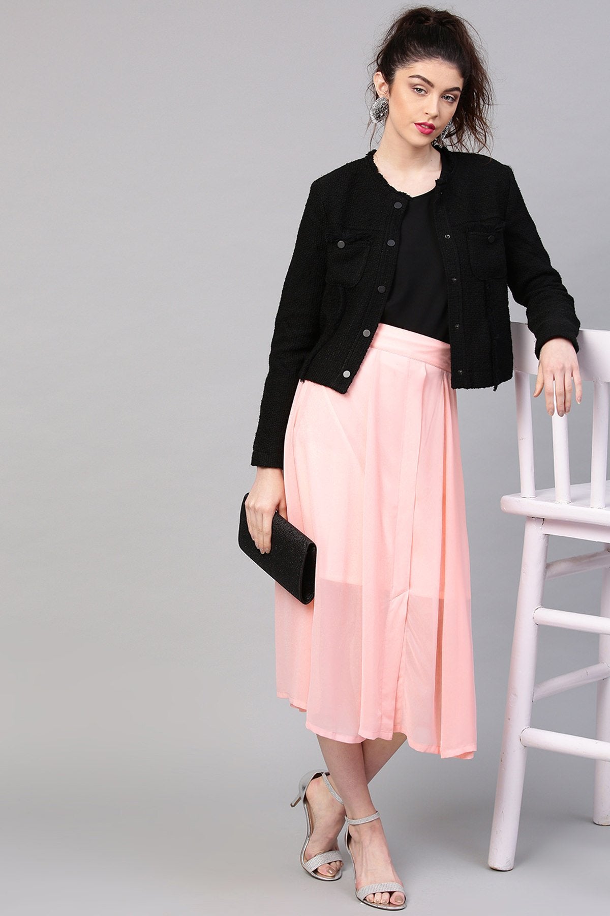 Women's Pink A-Line Front Slit Skirt - SASSAFRAS