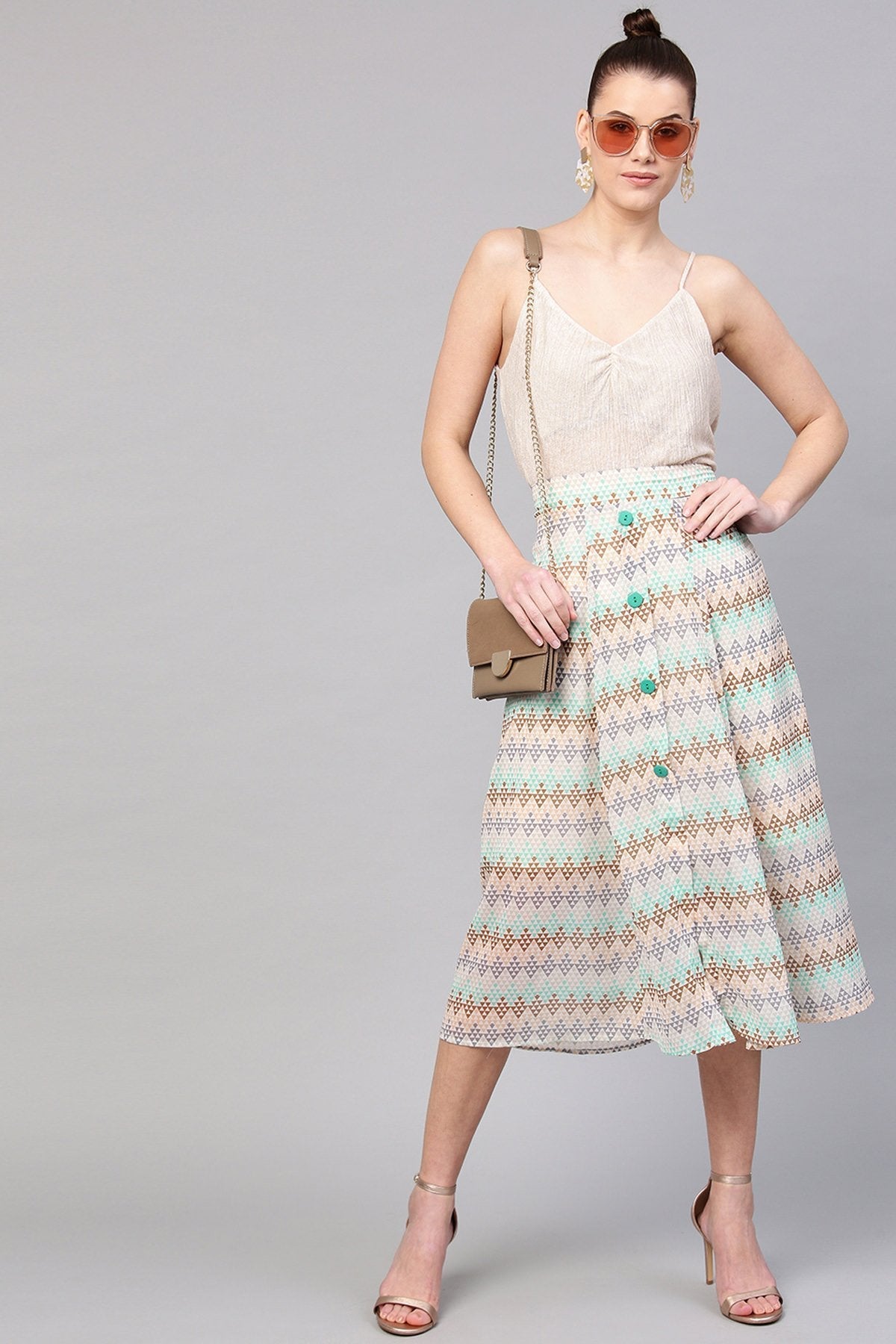 Women's Geometric Pattern A-Line Skirt - SASSAFRAS