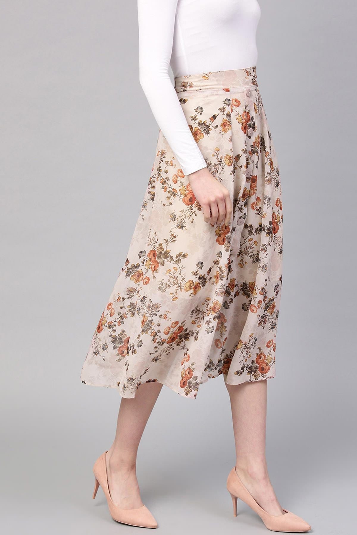 Women's Taupe Floral A-Line Skirt - SASSAFRAS
