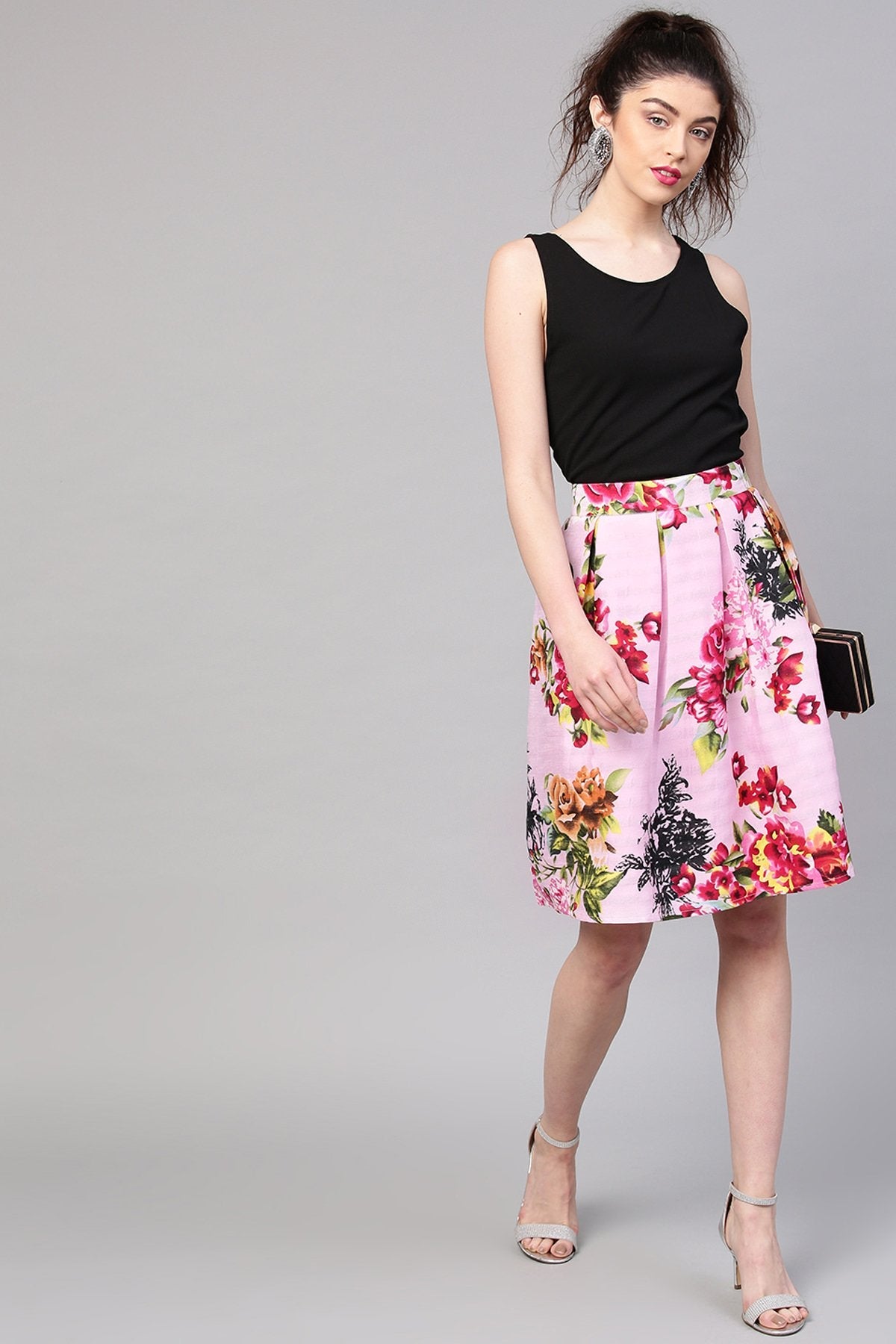 Women's Pink Floral Silk A-Line Skirt - SASSAFRAS