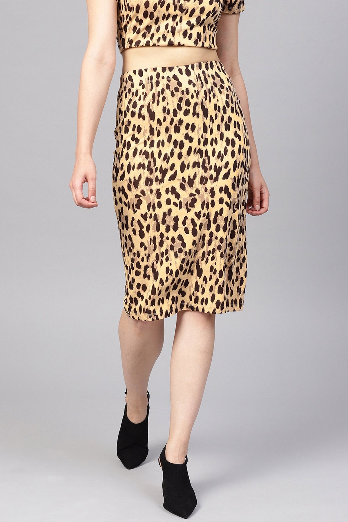 Women's Beige Cheetah Pencil Skirt - SASSAFRAS