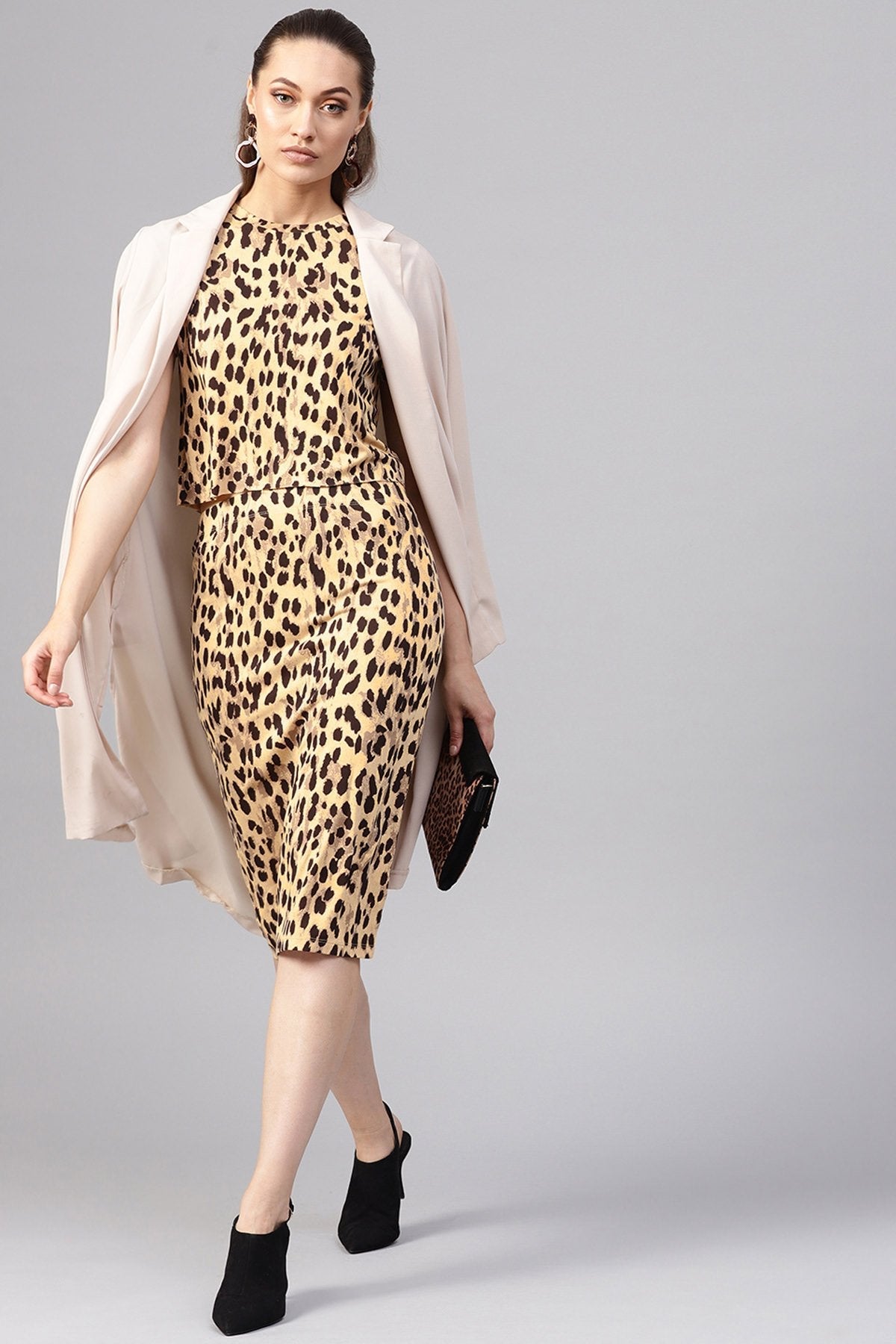 Women's Beige Cheetah Pencil Skirt - SASSAFRAS