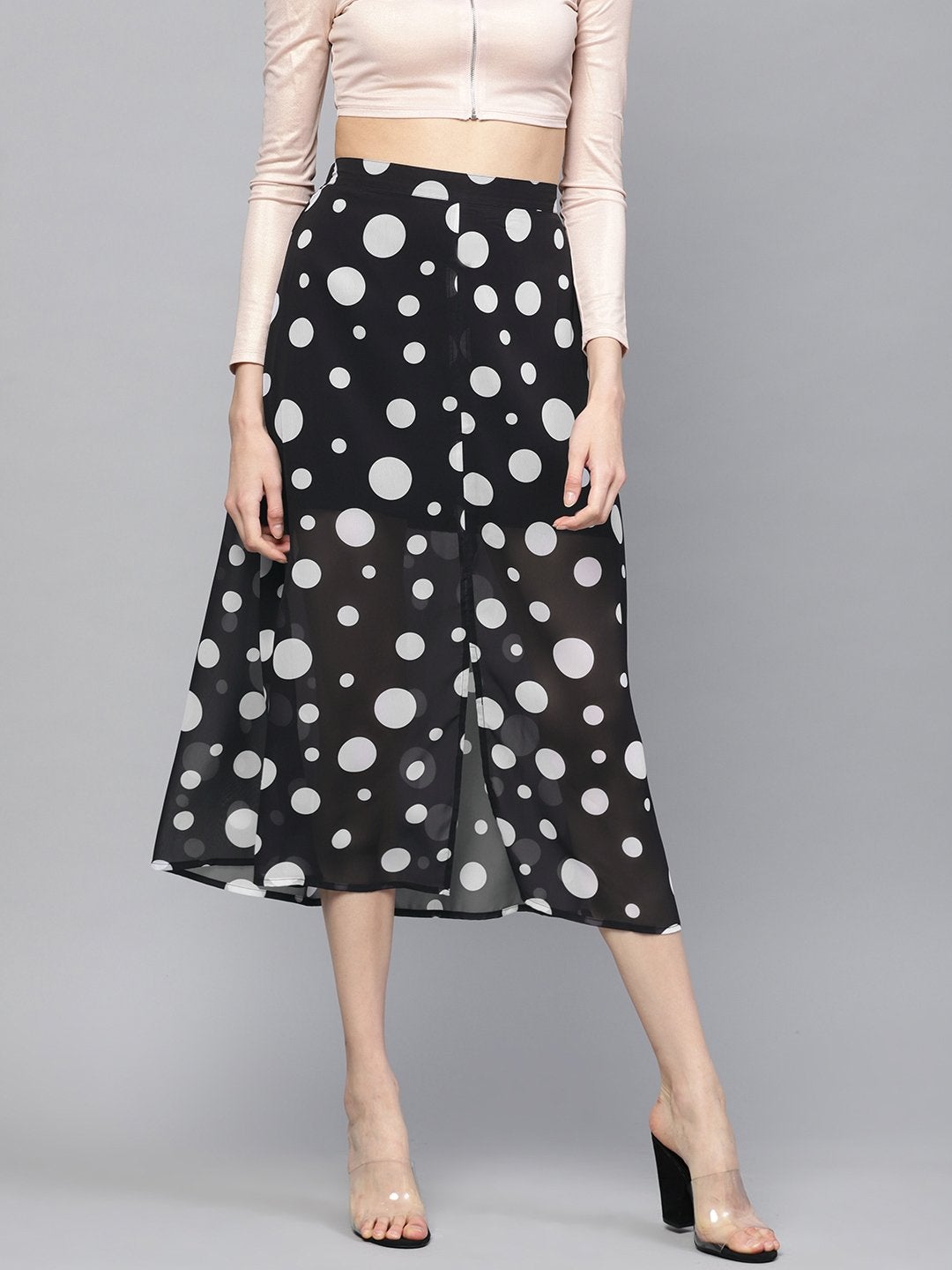 Women's Black Polka A-Line Maxi Skirt - SASSAFRAS