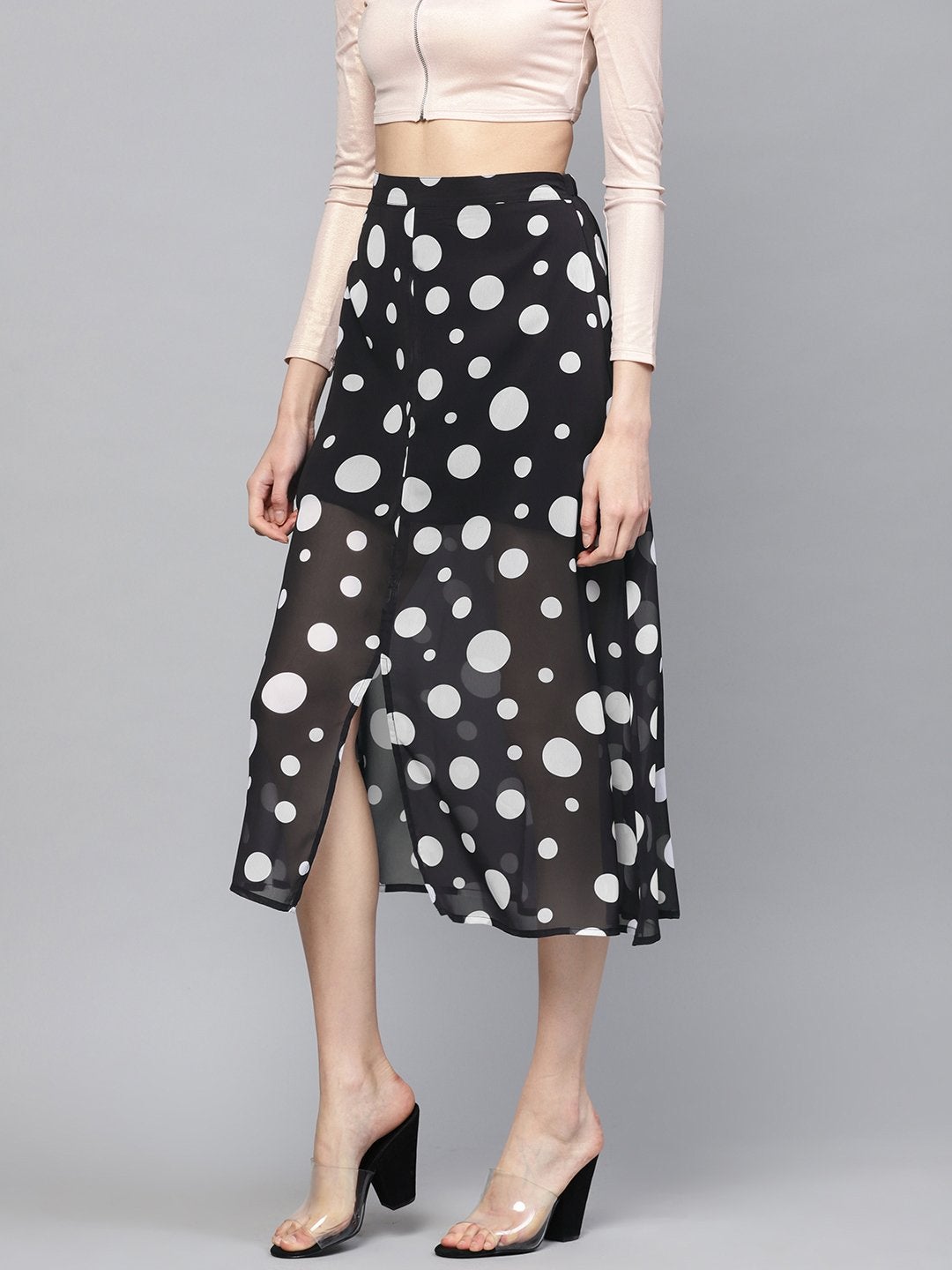 Women's Black Polka A-Line Maxi Skirt - SASSAFRAS