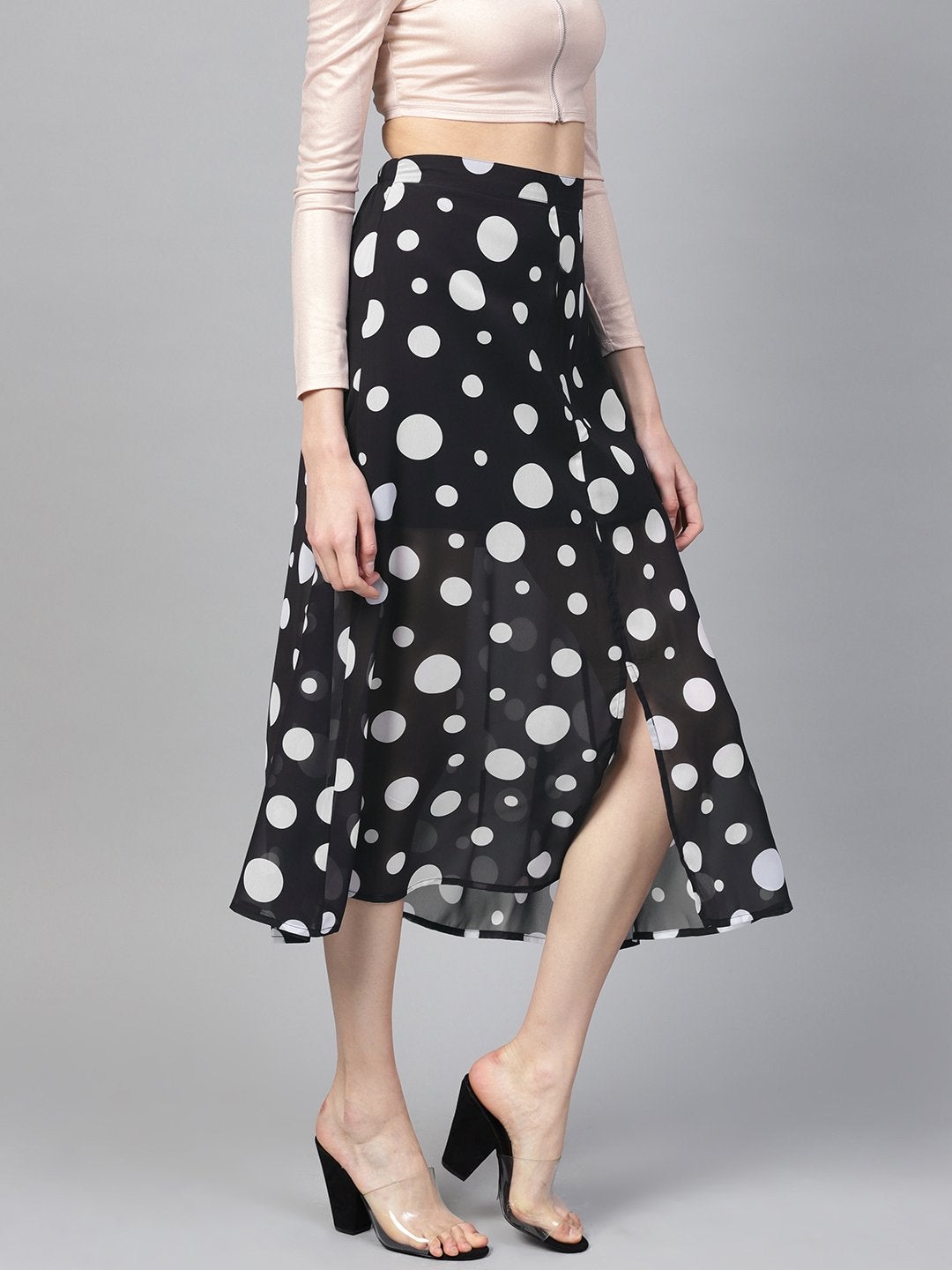 Women's Black Polka A-Line Maxi Skirt - SASSAFRAS