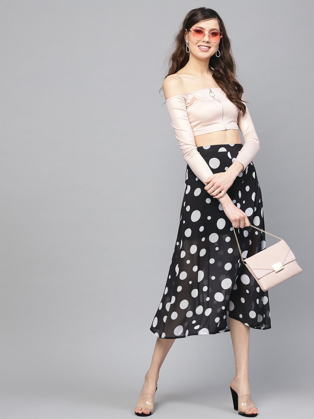 Women's Black Polka A-Line Maxi Skirt - SASSAFRAS