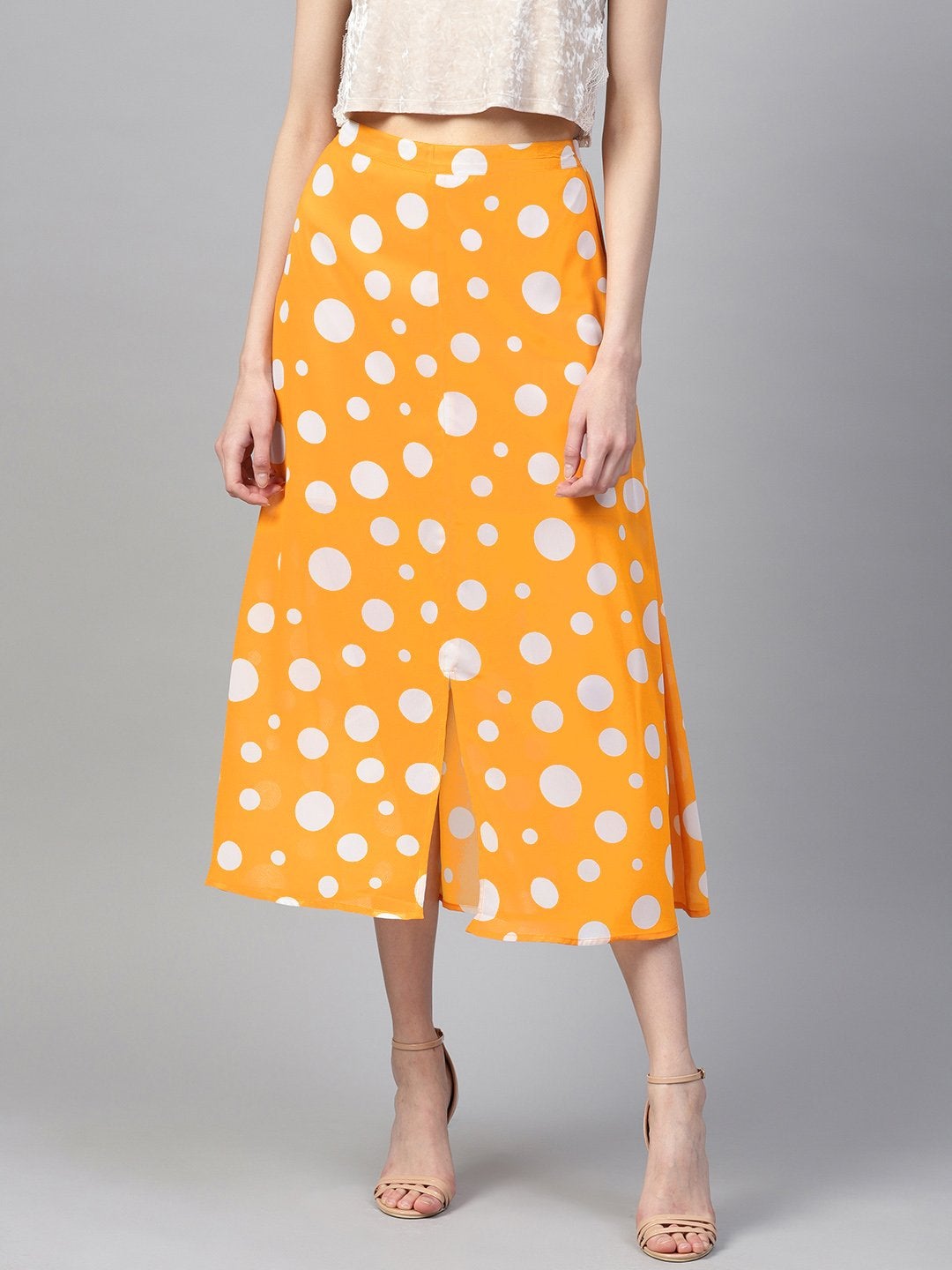 Women's Yellow Polka A-Line Maxi Skirt - SASSAFRAS