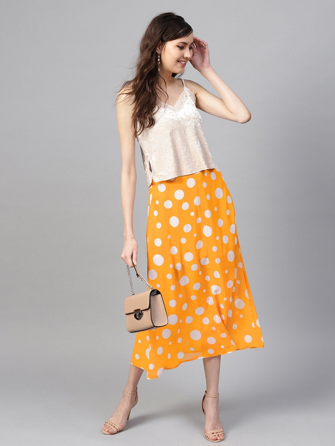 Women's Yellow Polka A-Line Maxi Skirt - SASSAFRAS