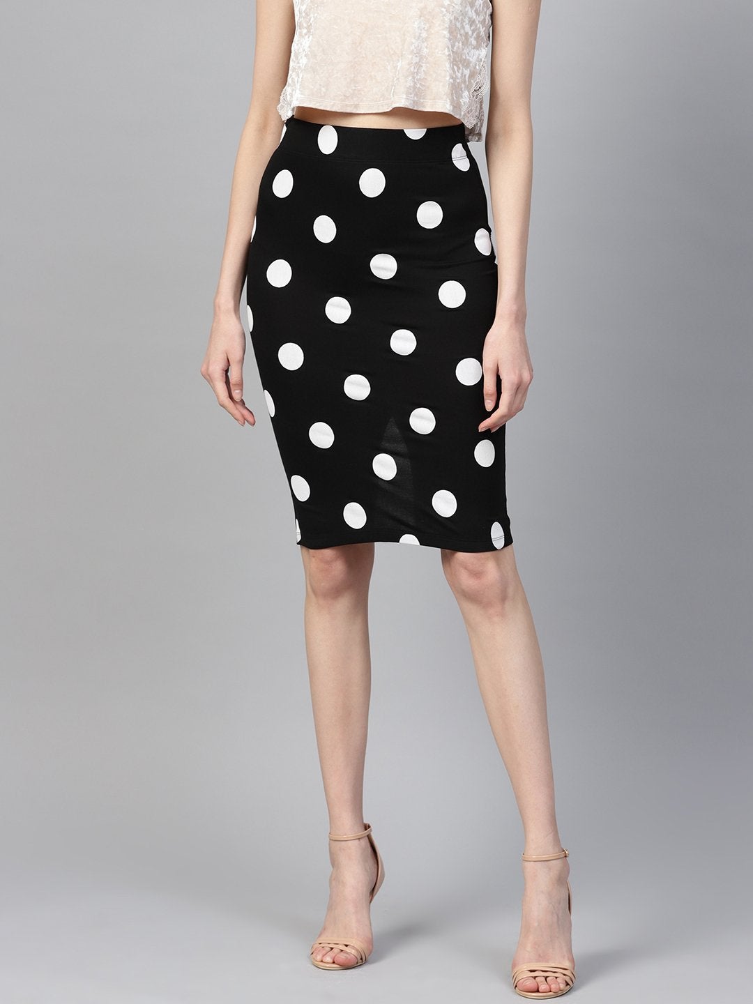 Women's Black White Polka Pencil Skirt - SASSAFRAS