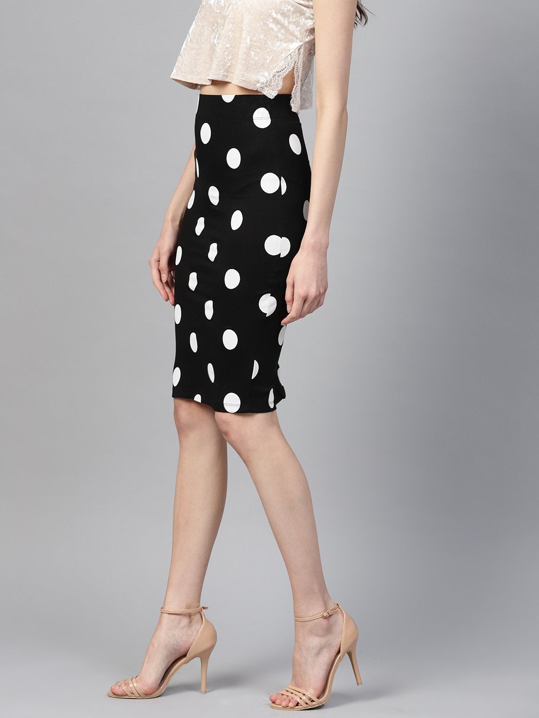 Women's Black White Polka Pencil Skirt - SASSAFRAS