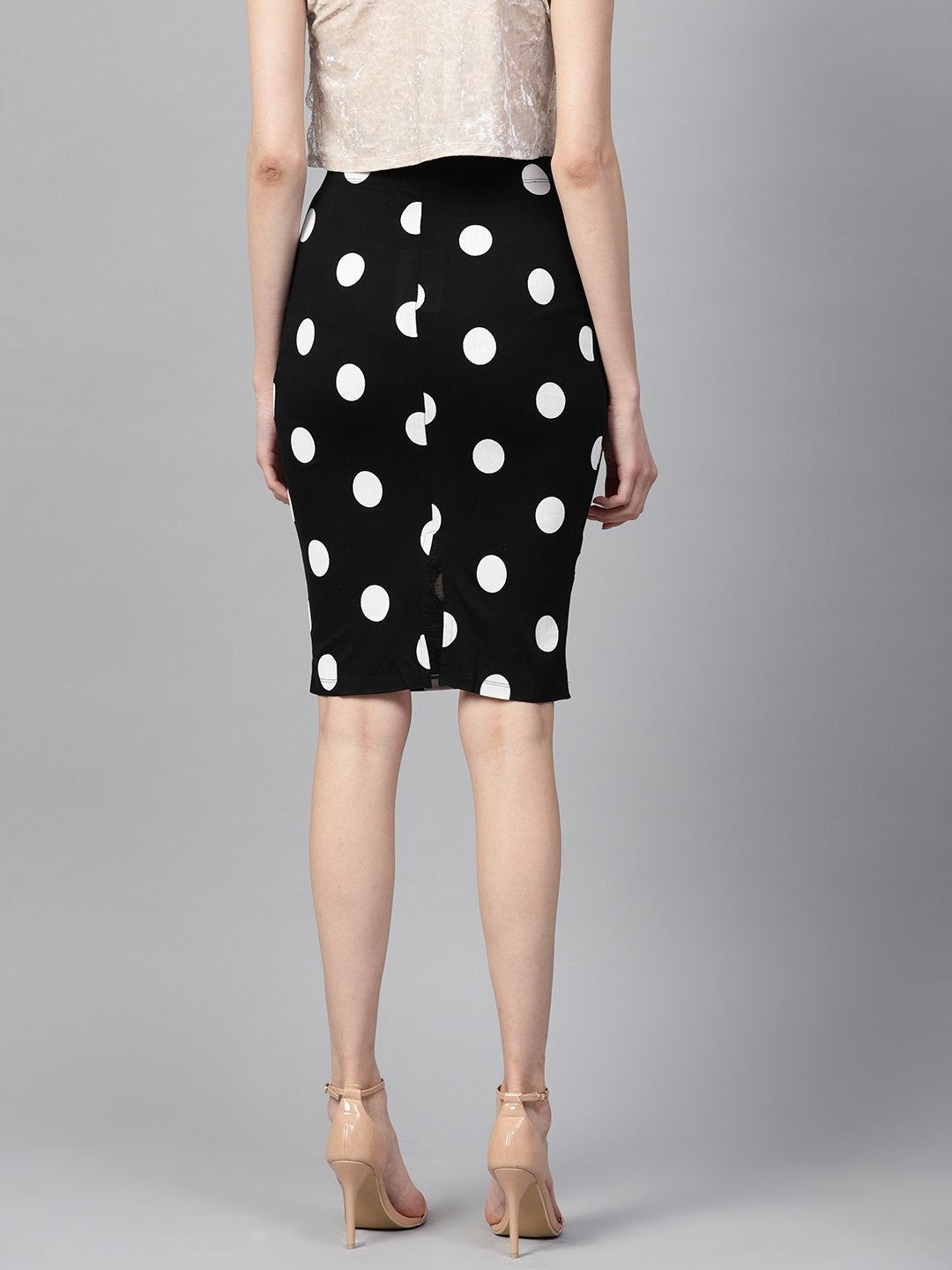 Women's Black White Polka Pencil Skirt - SASSAFRAS