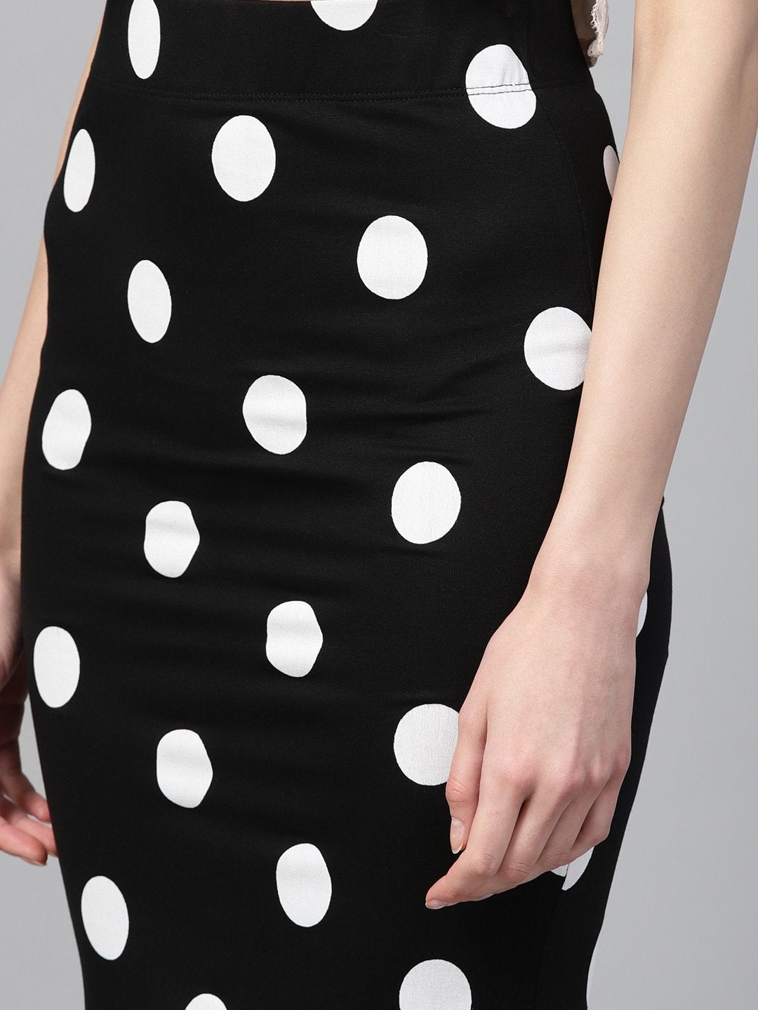 Women's Black White Polka Pencil Skirt - SASSAFRAS