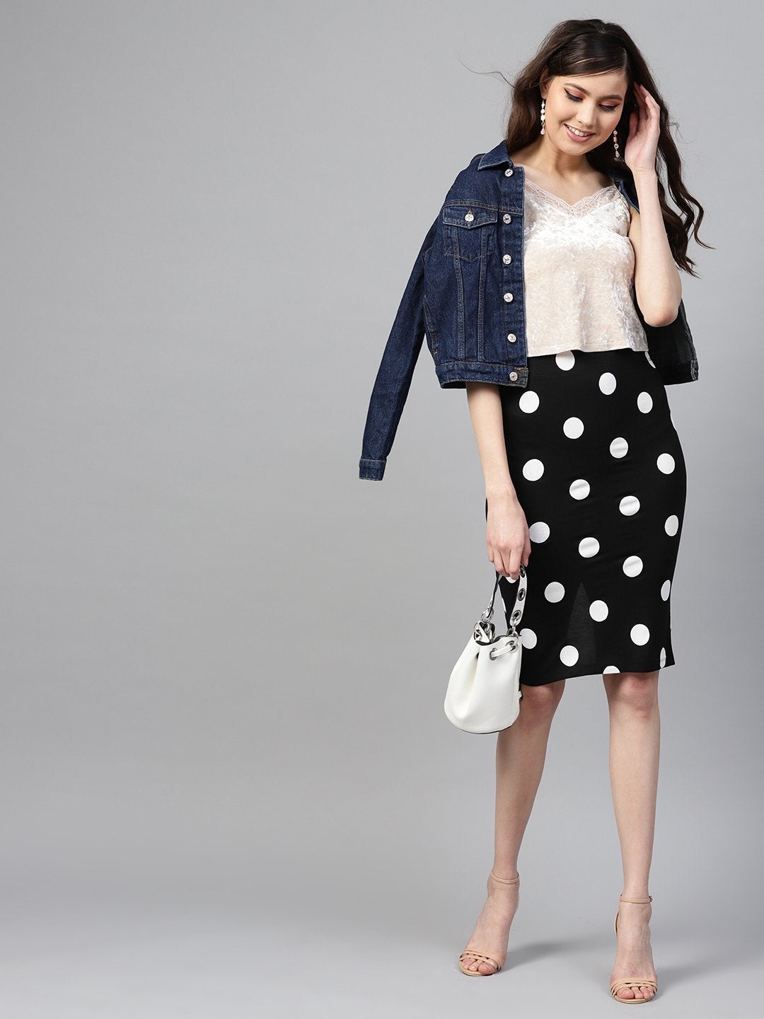 Women's Black White Polka Pencil Skirt - SASSAFRAS